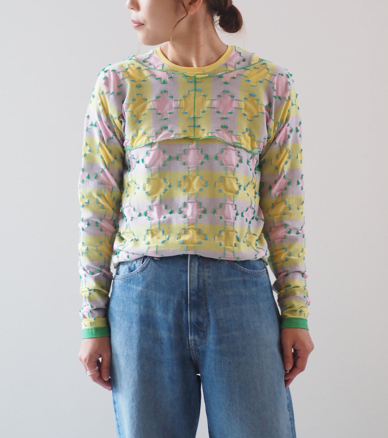 A MENDA High Gauge JQ Layered Tops, Yellow x Pink