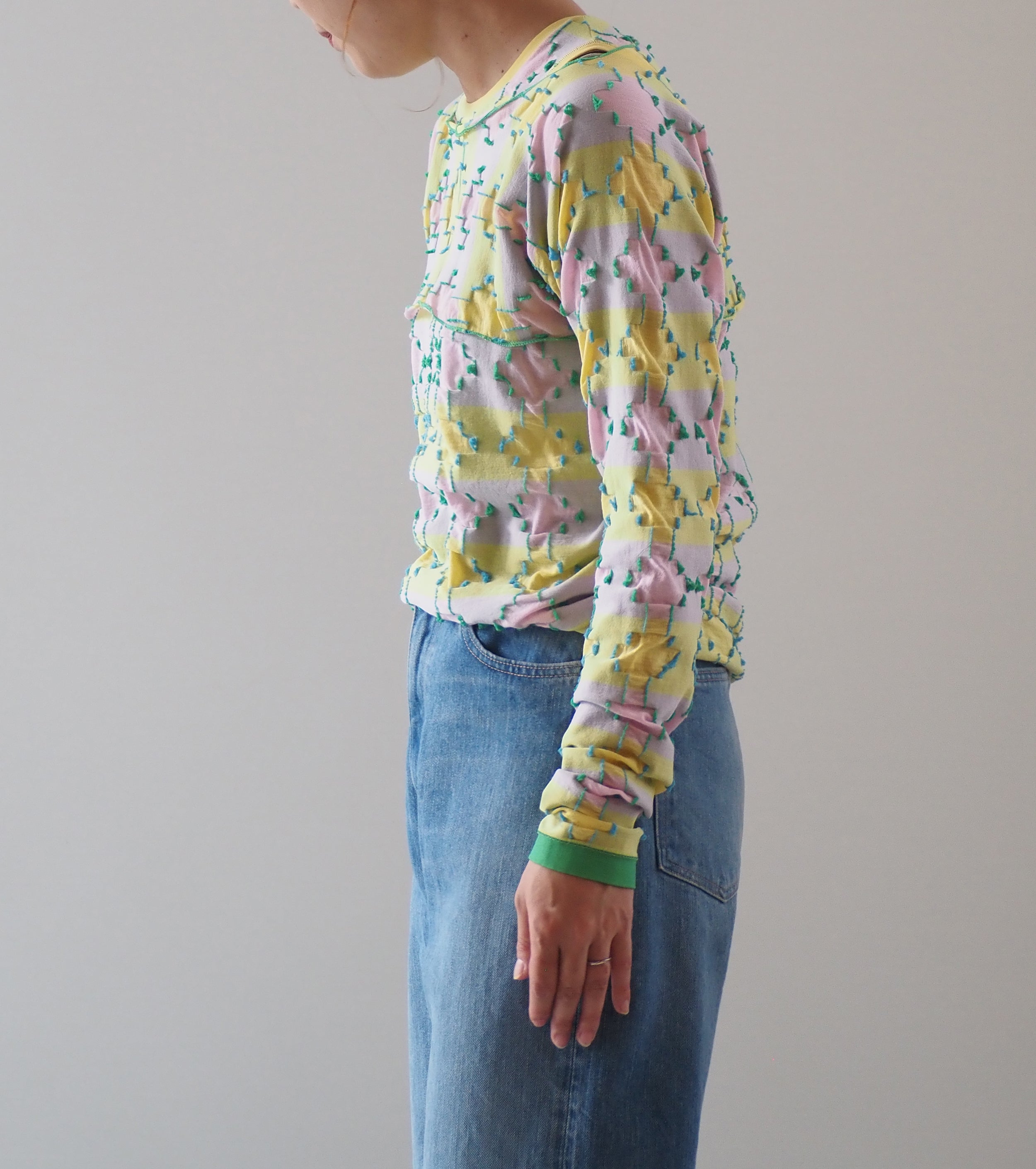 A MENDA  High Gauge JQ Layered Tops, Yellow x Pink