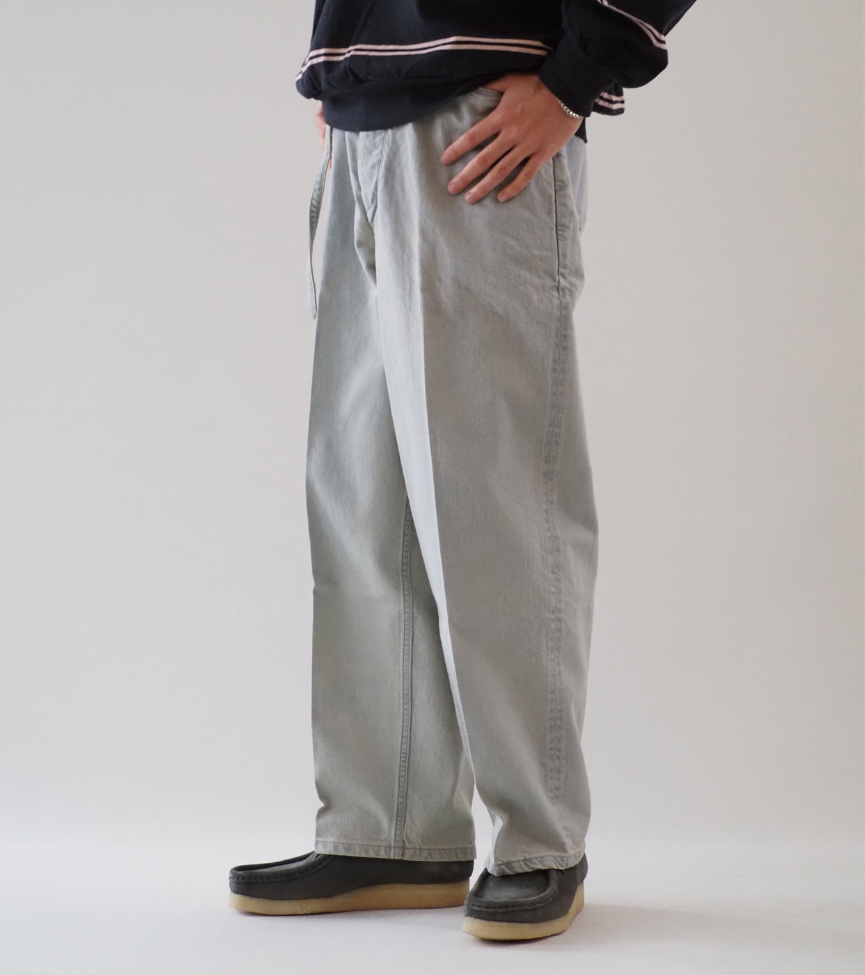 blurhms 12.9oz Denim Narrow Belted Pants, Indigo Over Dye