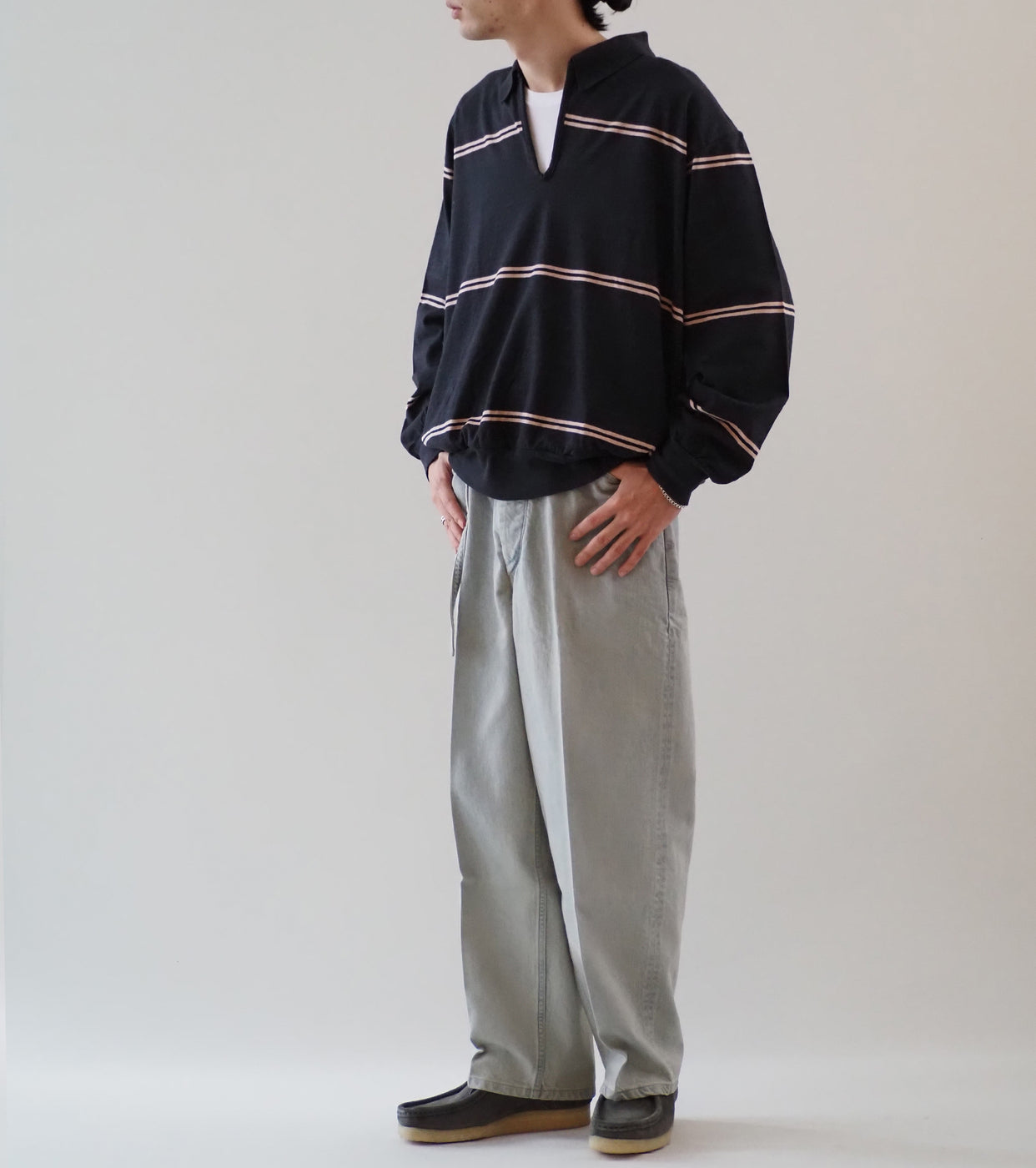 blurhms 12.9oz Denim Narrow Belted Pants, Indigo Over Dye