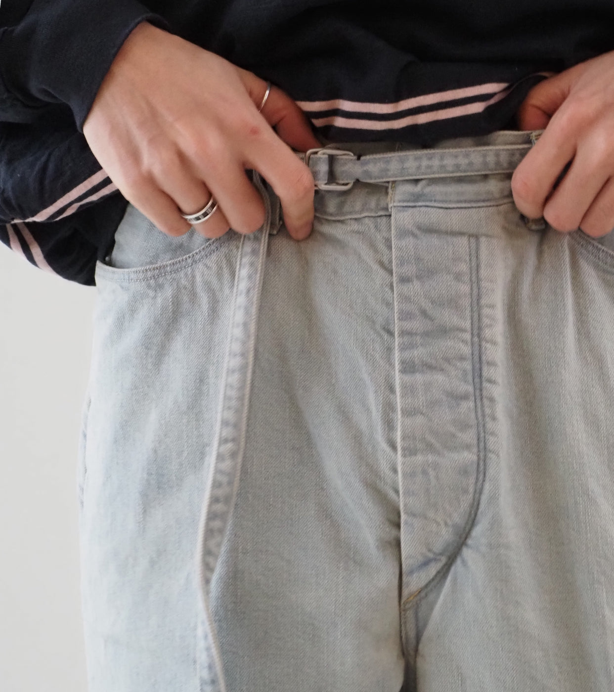 blurhms 12.9oz Denim Narrow Belted Pants, Indigo Over Dye