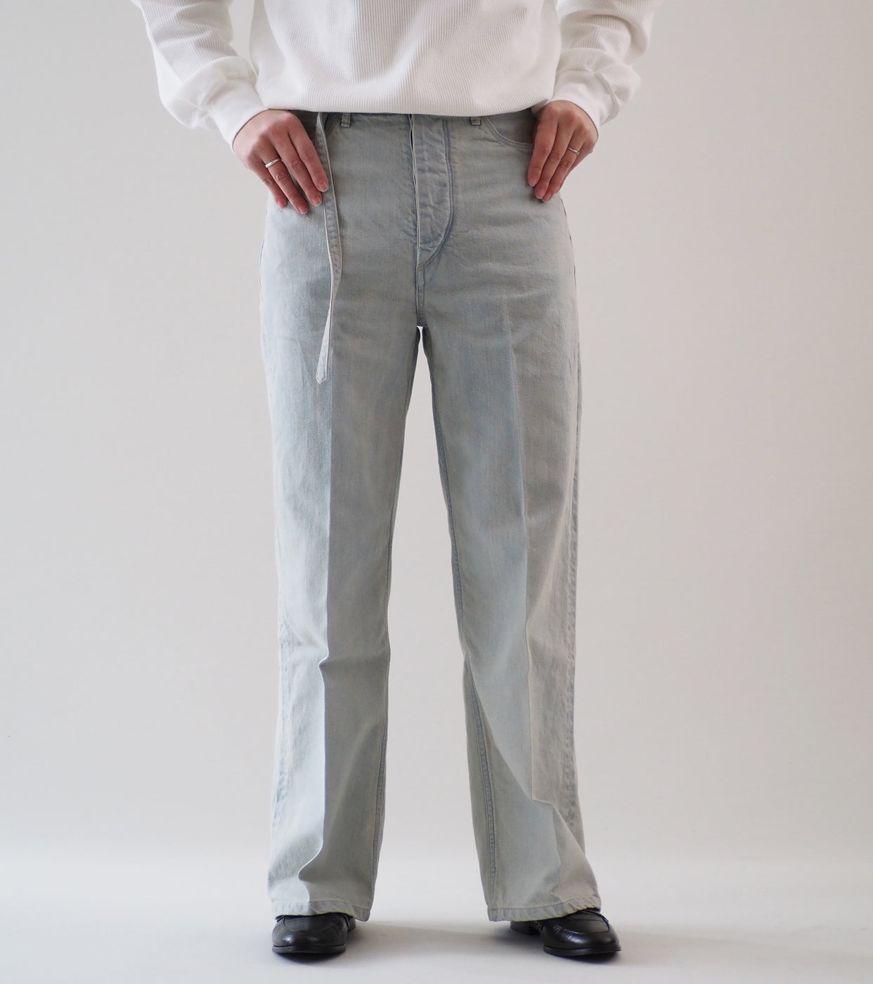 blurhms 12.9oz Denim Narrow Belted Pants, Indigo  Over Dye