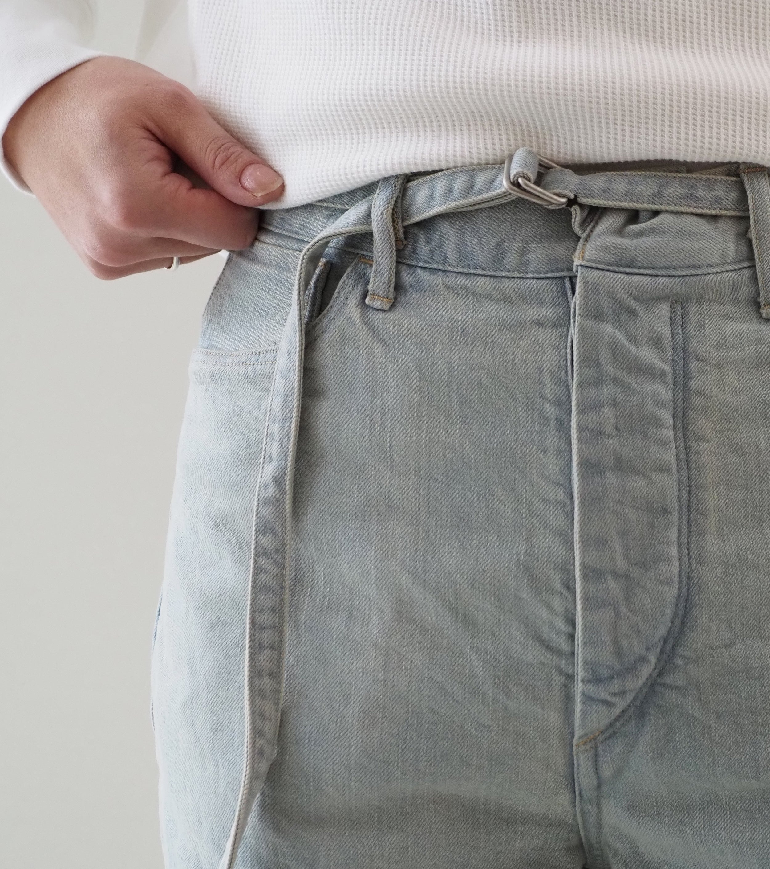 blurhms 12.9oz Denim Narrow Belted Pants, Indigo  Over Dye