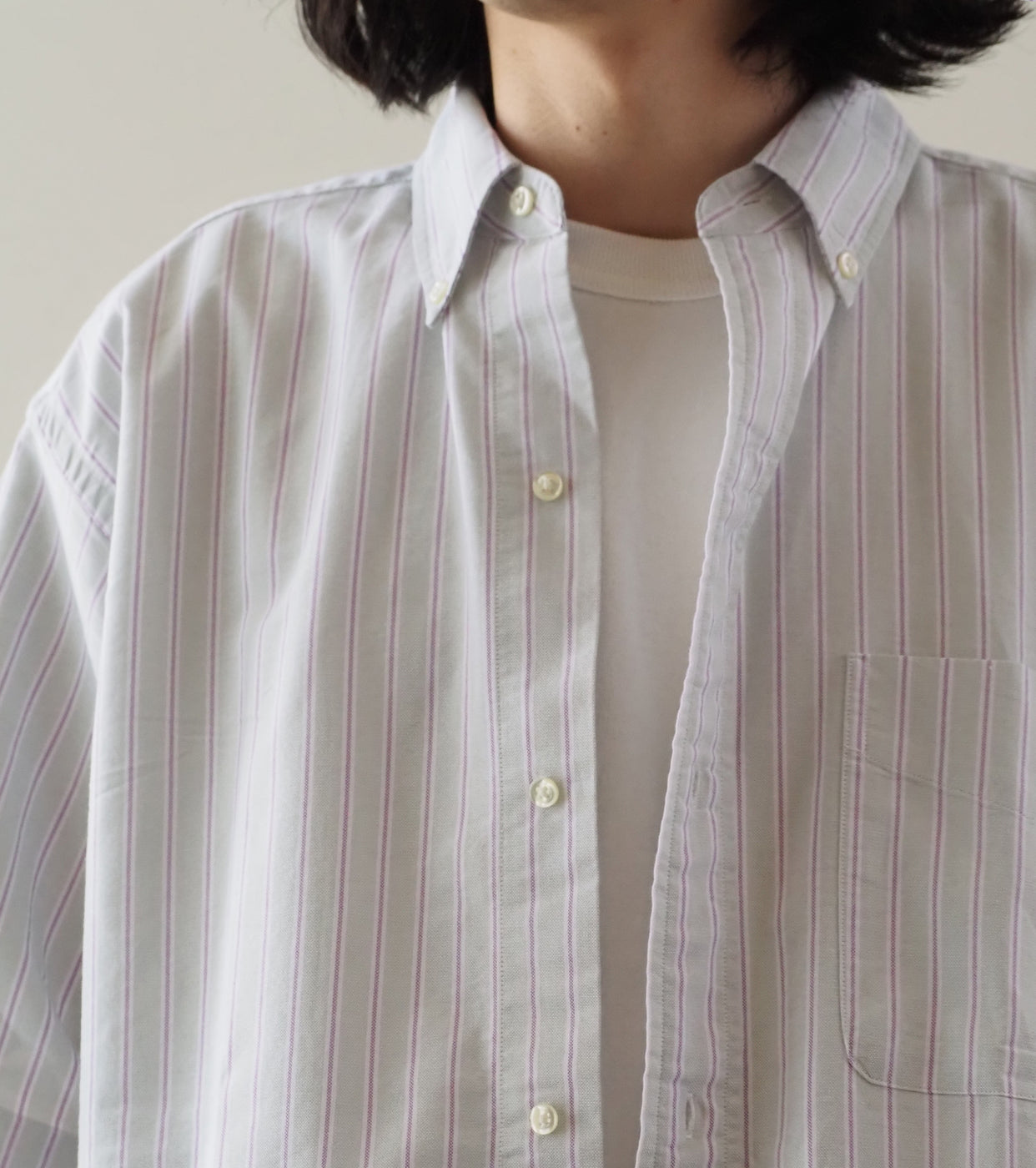 L.L.Bean JAPAN EDITION ORONO Short Sleeve Shirt, Jada × Plum × White