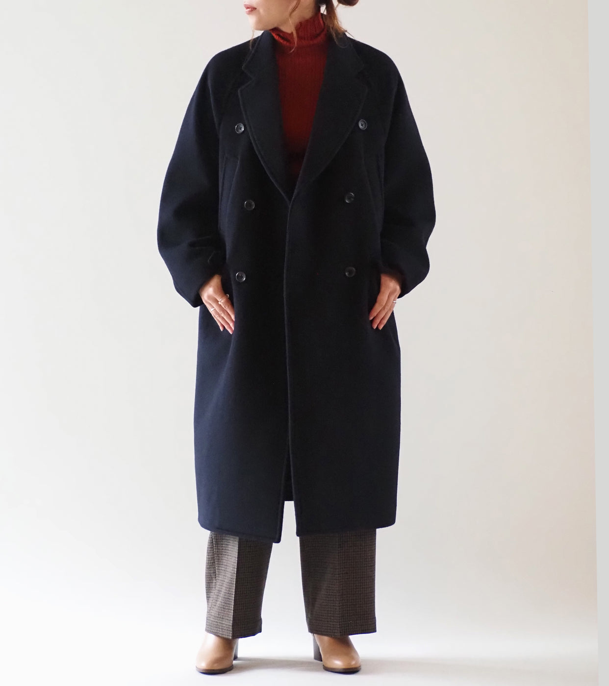 blurhms Wool Beaver Double-Breasted Coat , Black Navy
