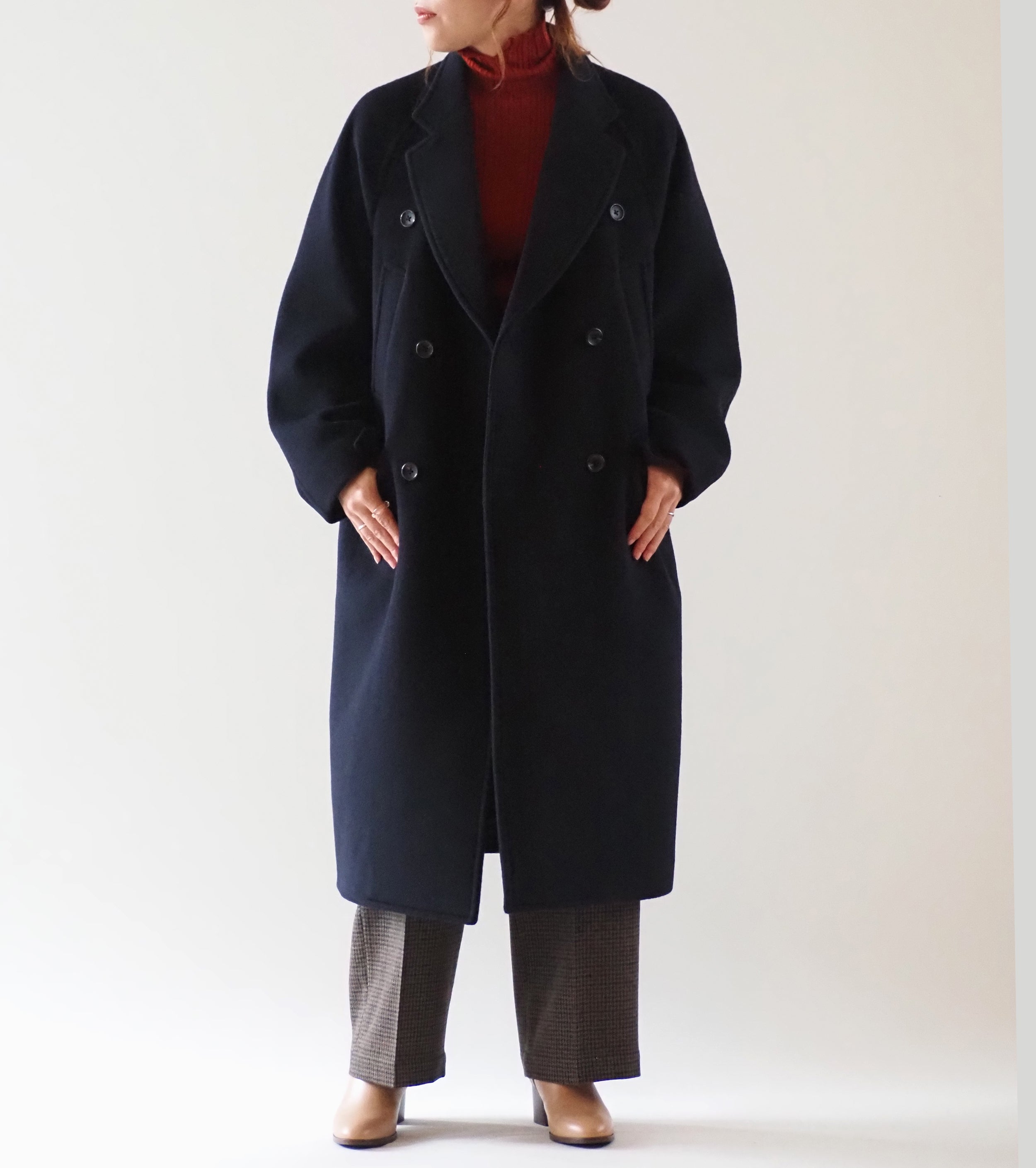 blurhms Wool Beaver Double-Breasted Coat , Black Navy