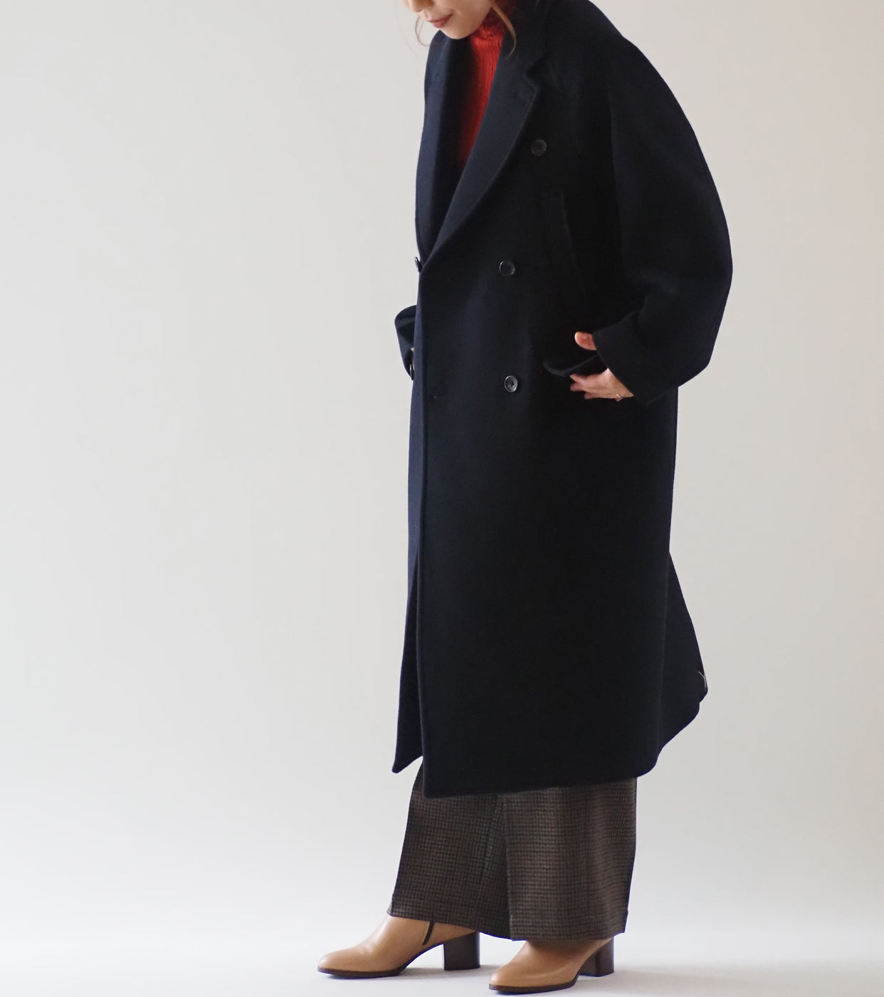 blurhms Wool Beaver Double-Breasted Coat , Black Navy