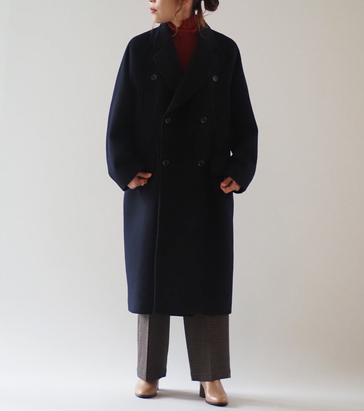 blurhms Wool Beaver Double-Breasted Coat , Black Navy