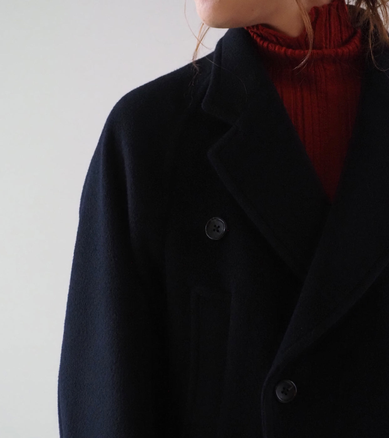 blurhms Wool Beaver Double-Breasted Coat , Black Navy