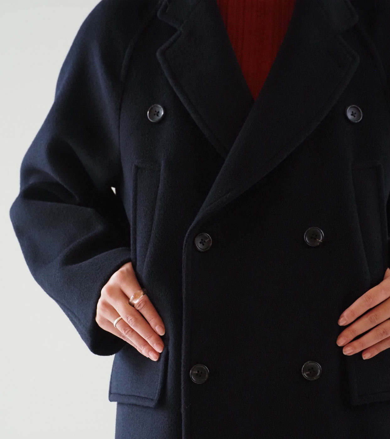 blurhms Wool Beaver Double-Breasted Coat , Black Navy
