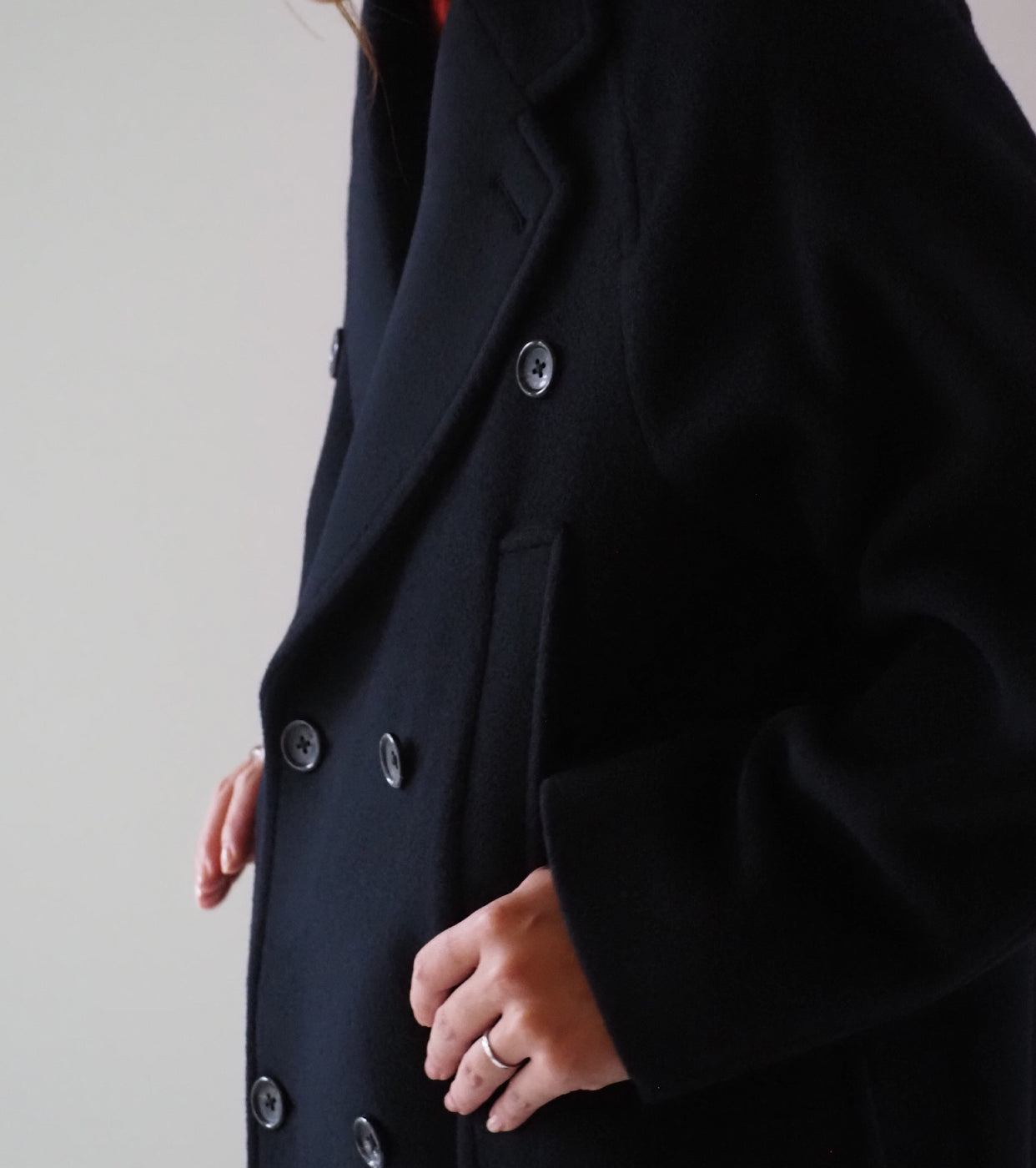 blurhms Wool Beaver Double-Breasted Coat , Black Navy