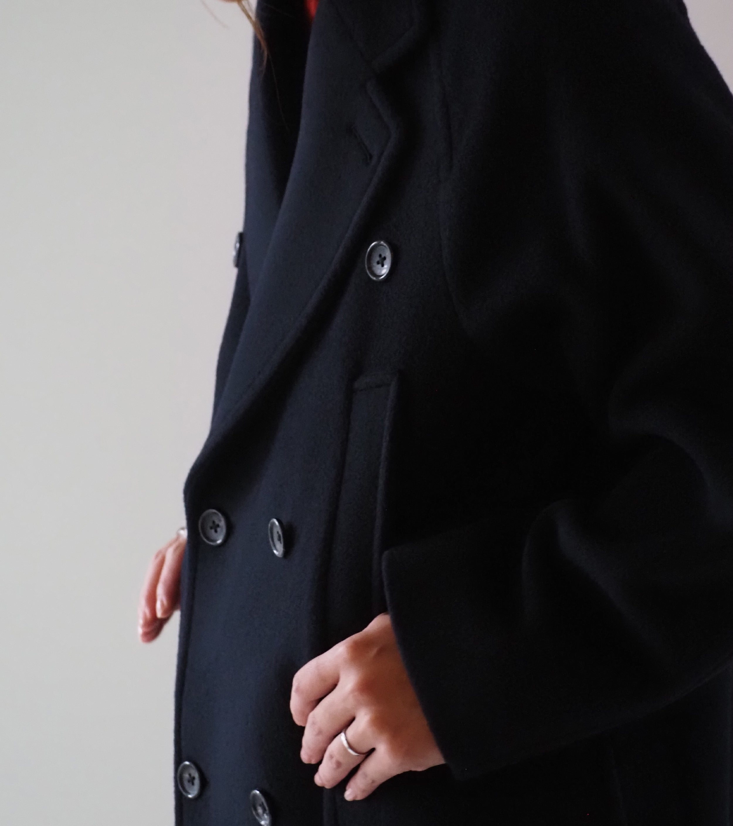 blurhms Wool Beaver Double-Breasted Coat , Black Navy