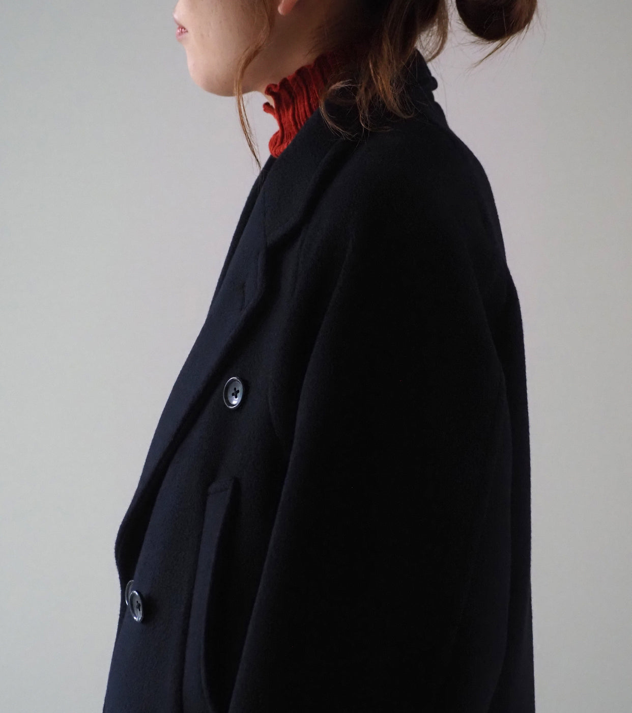 blurhms Wool Beaver Double-Breasted Coat , Black Navy