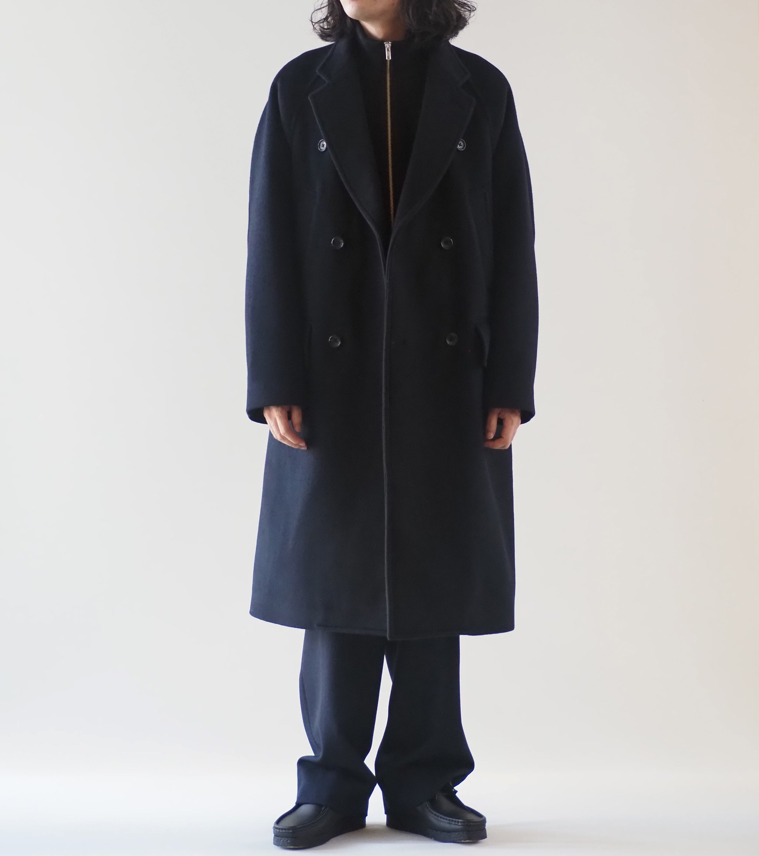 blurhms Wool Beaver Double-Breasted Coat , Black Navy – Navyblue
