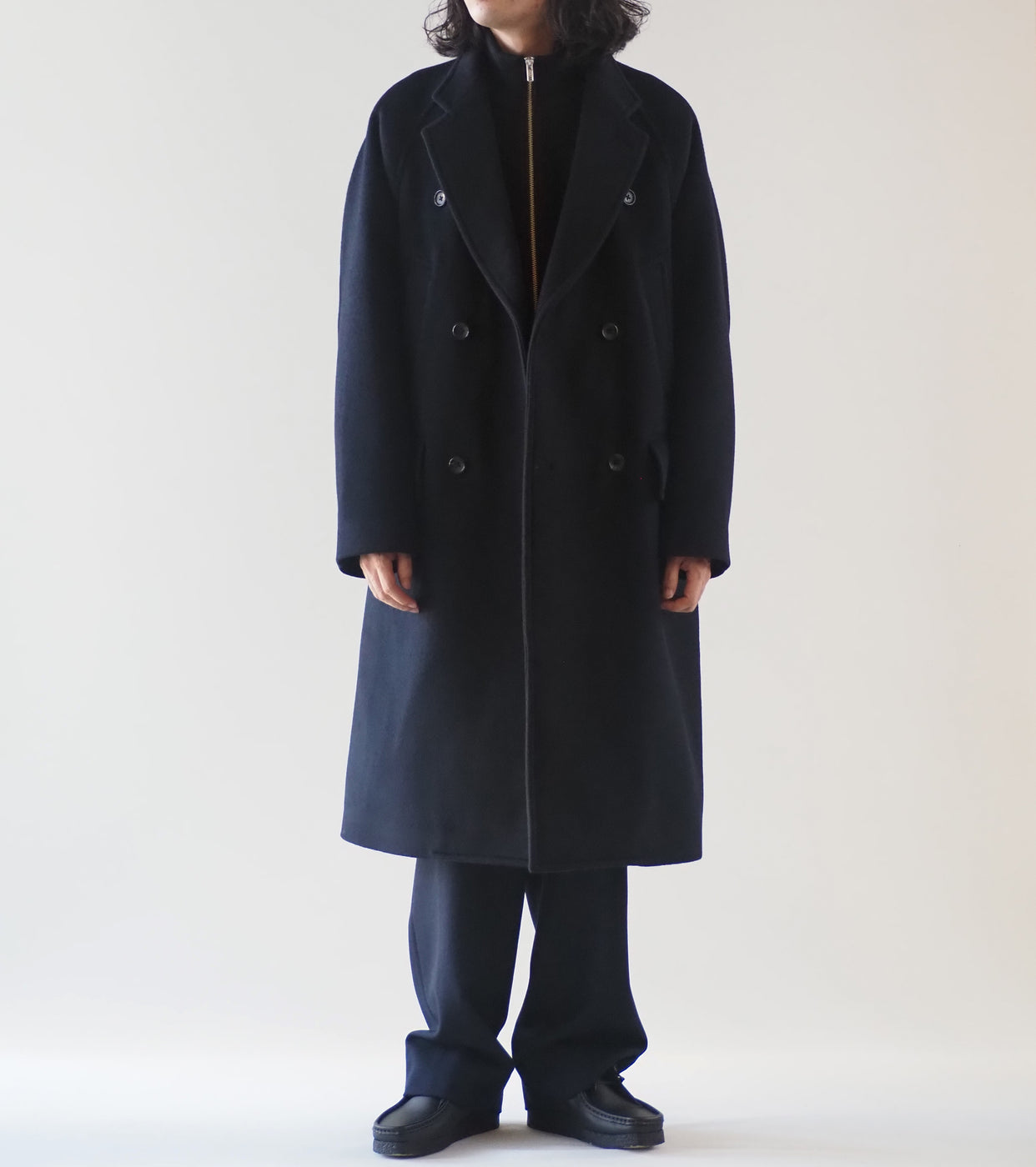 blurhms Wool Beaver Double-Breasted Coat , Black Navy