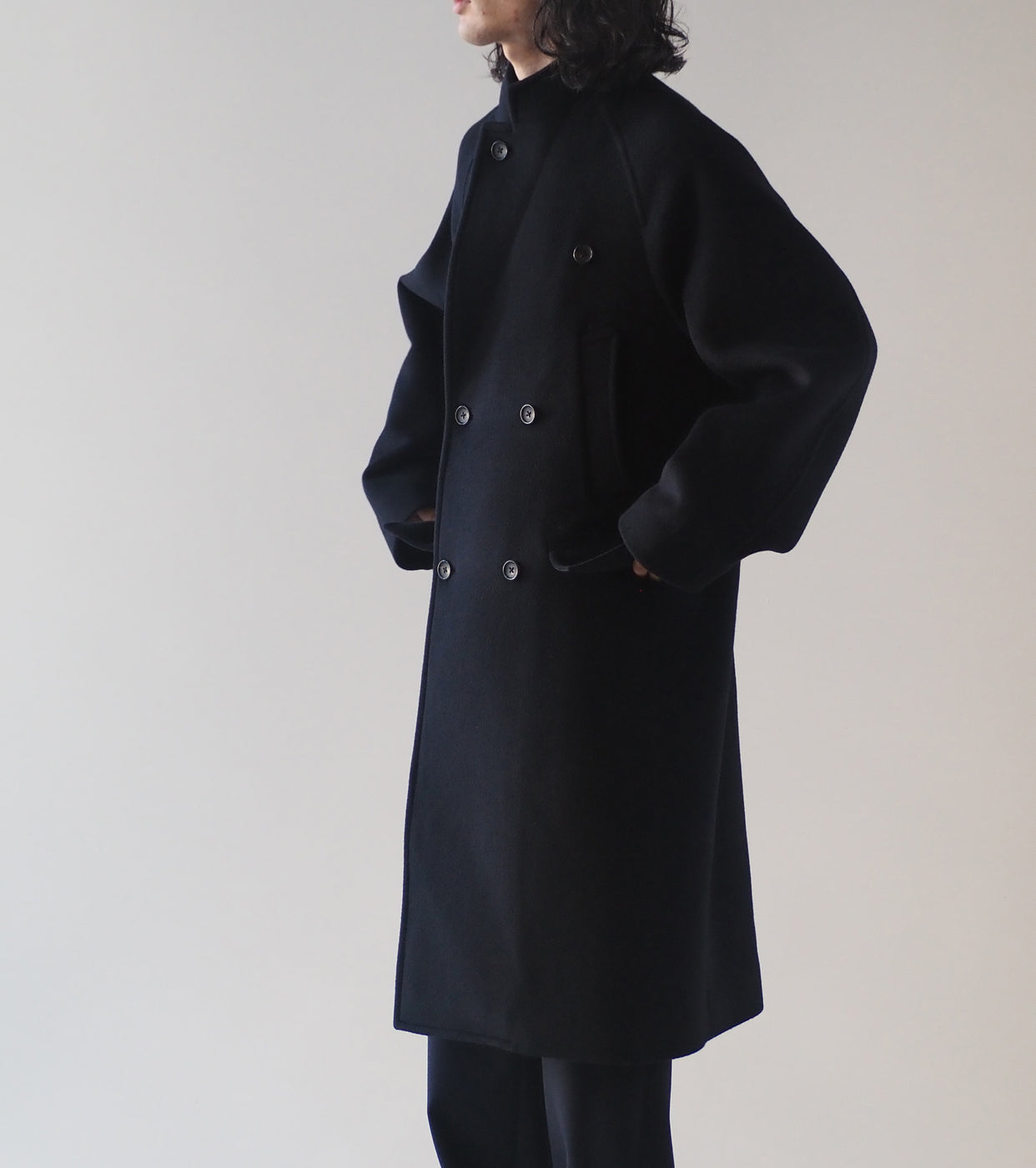 blurhms Wool Beaver Double-Breasted Coat , Black Navy