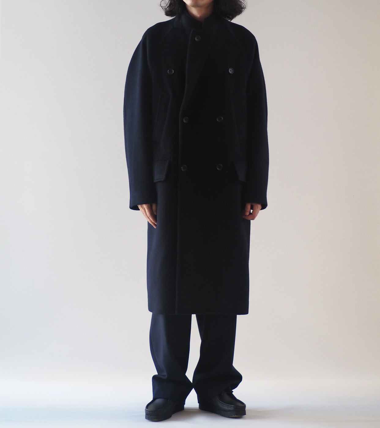 blurhms Wool Beaver Double-Breasted Coat , Black Navy