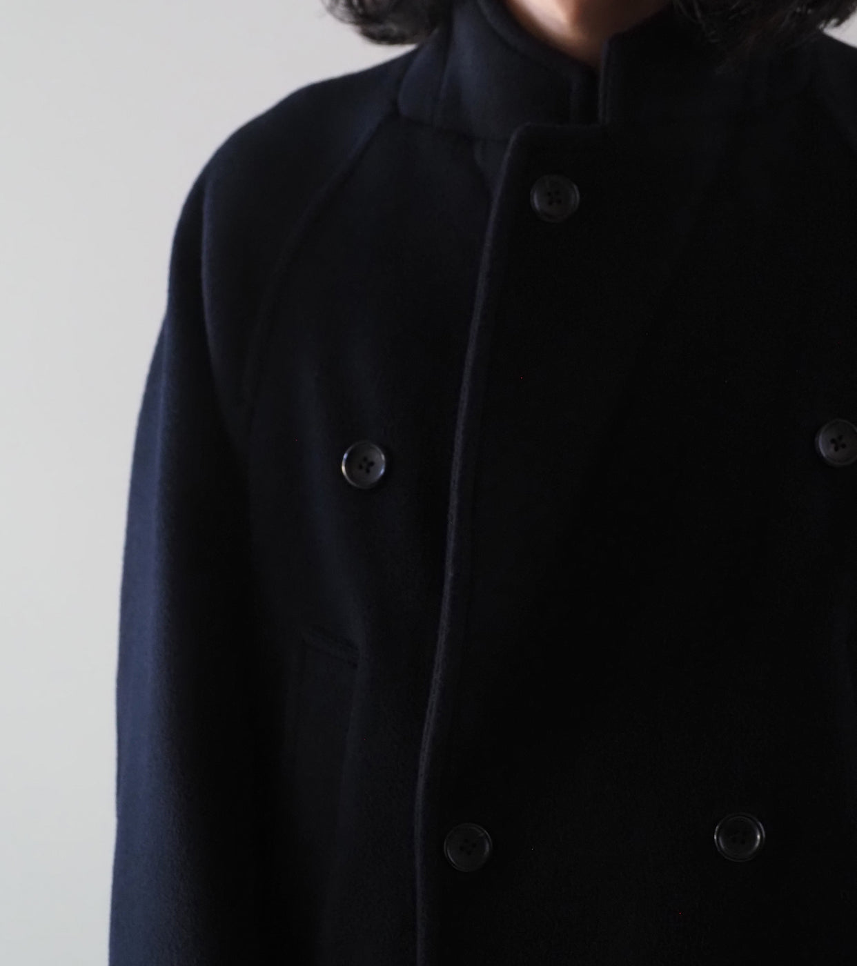 blurhms Wool Beaver Double-Breasted Coat , Black Navy