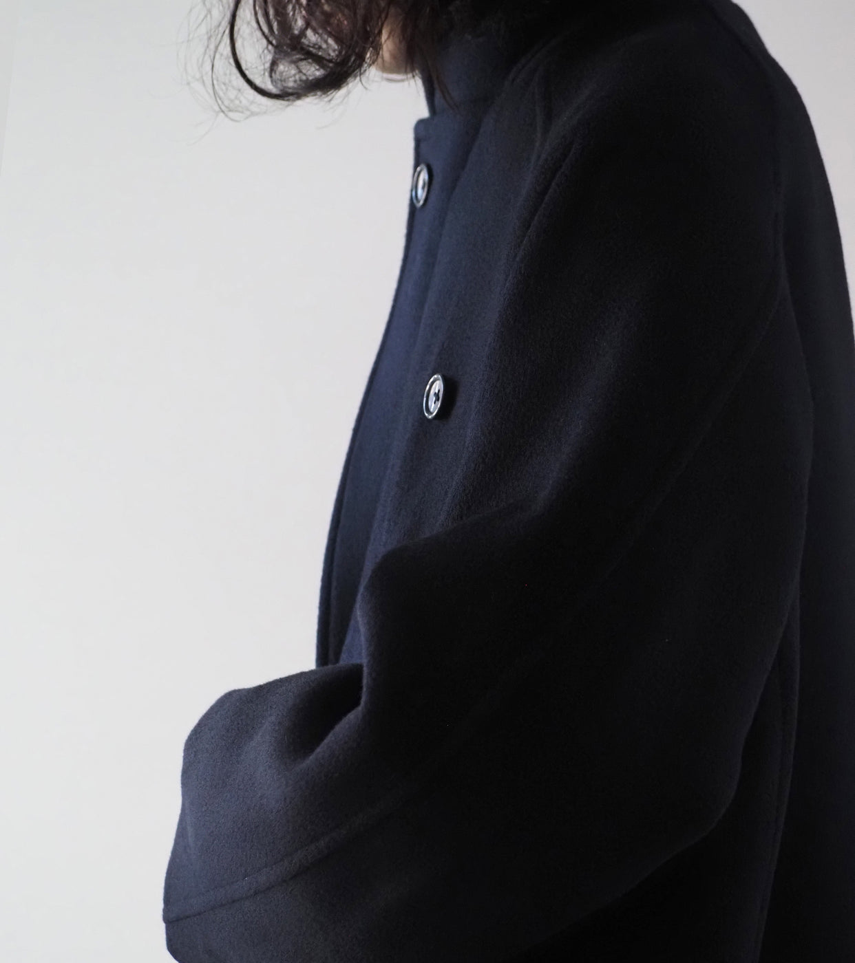 blurhms Wool Beaver Double-Breasted Coat , Black Navy