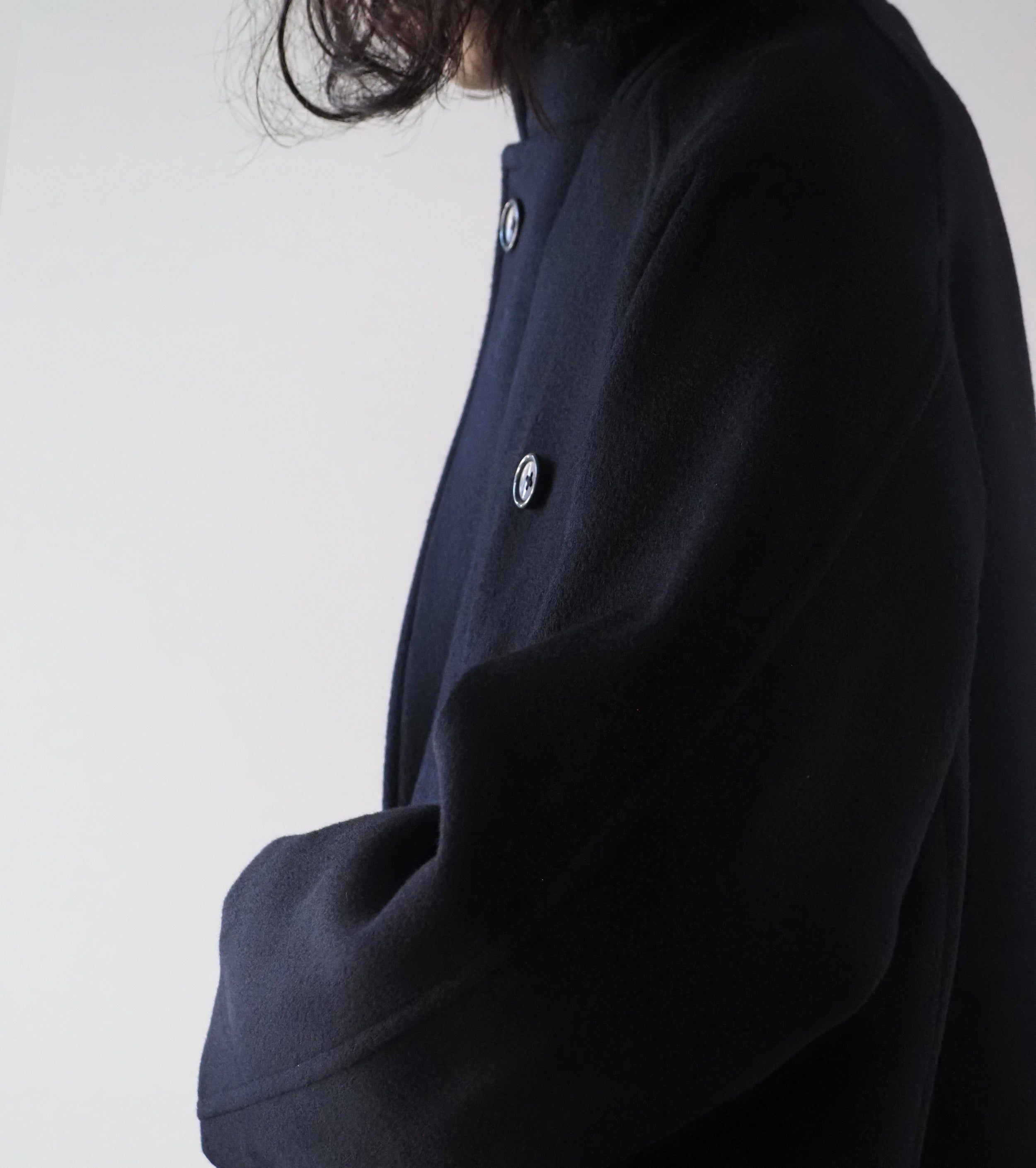 blurhms Wool Beaver Double-Breasted Coat , Black Navy