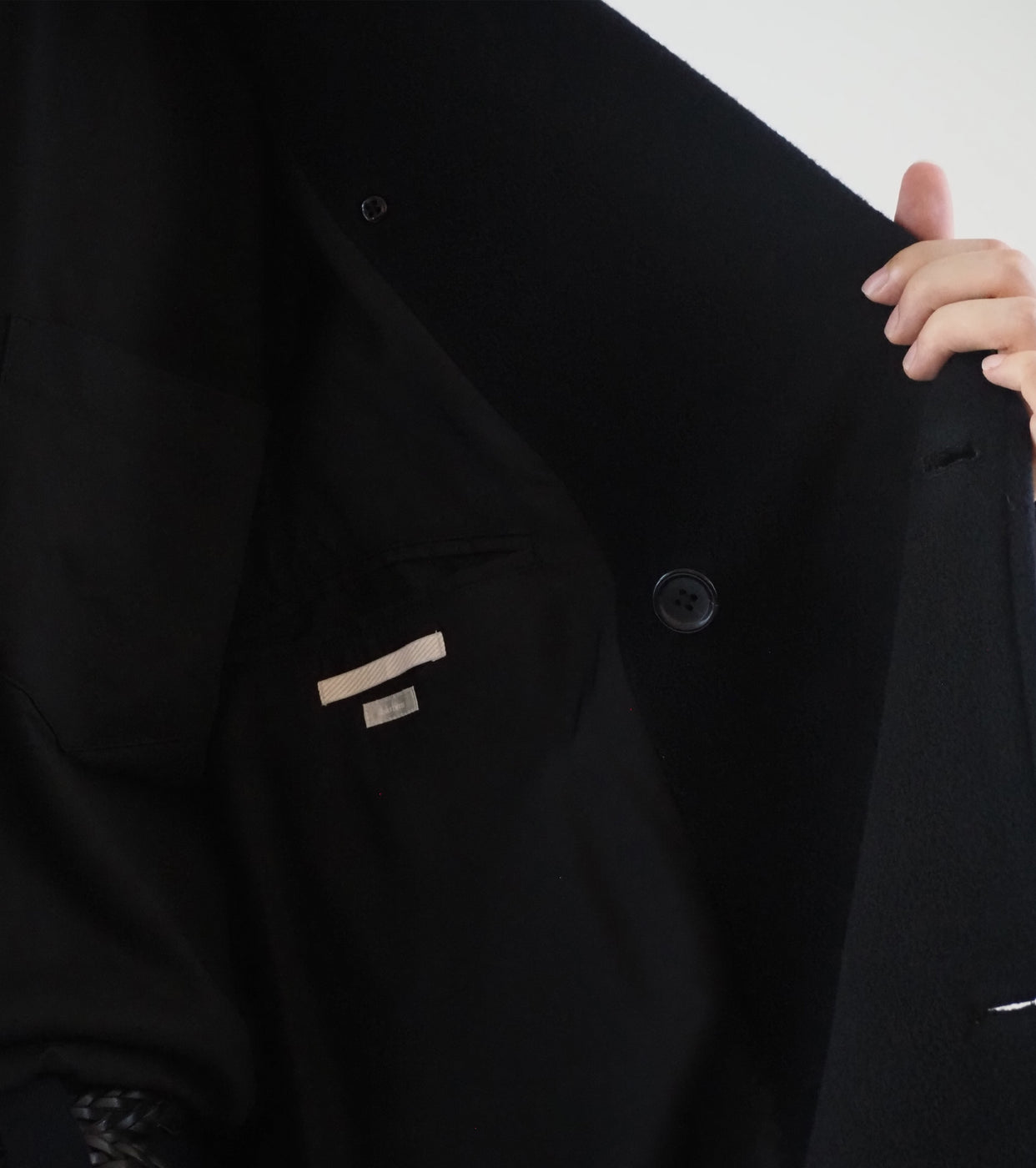 blurhms Wool Beaver Double-Breasted Coat , Black Navy