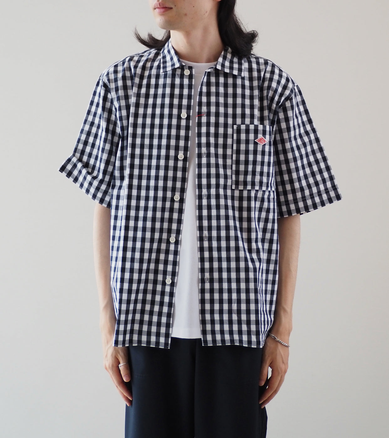 DANTON Cotton Short sleeves Work shirt , Navy x White Gingham