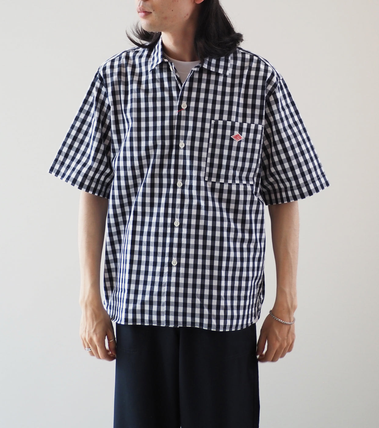 DANTON Cotton Short sleeves Work shirt , Navy x White Gingham