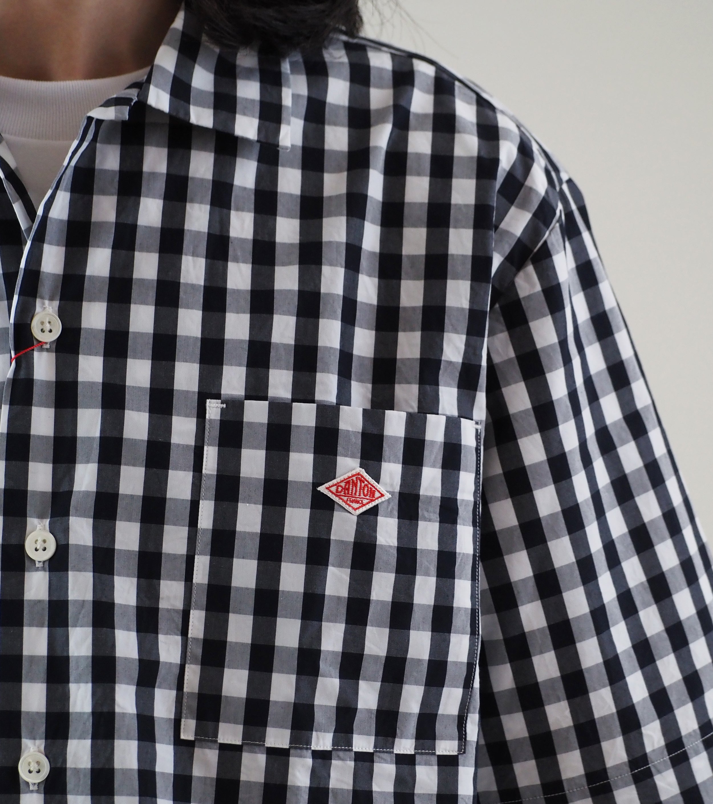 DANTON  Cotton Short sleeves Work shirt , Navy x White Gingham