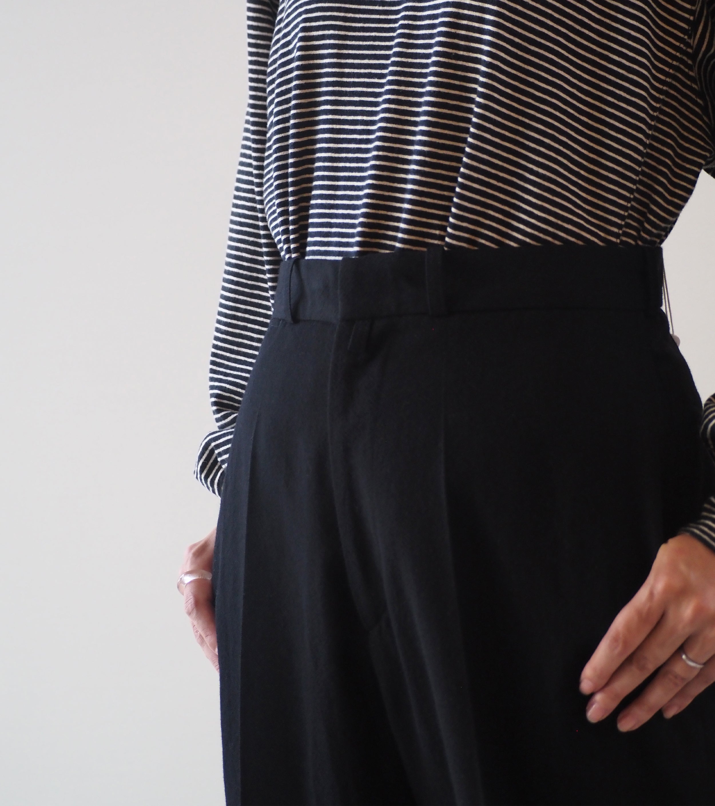 blurhms Rough Wool Gabardine Trousers , Black Navy