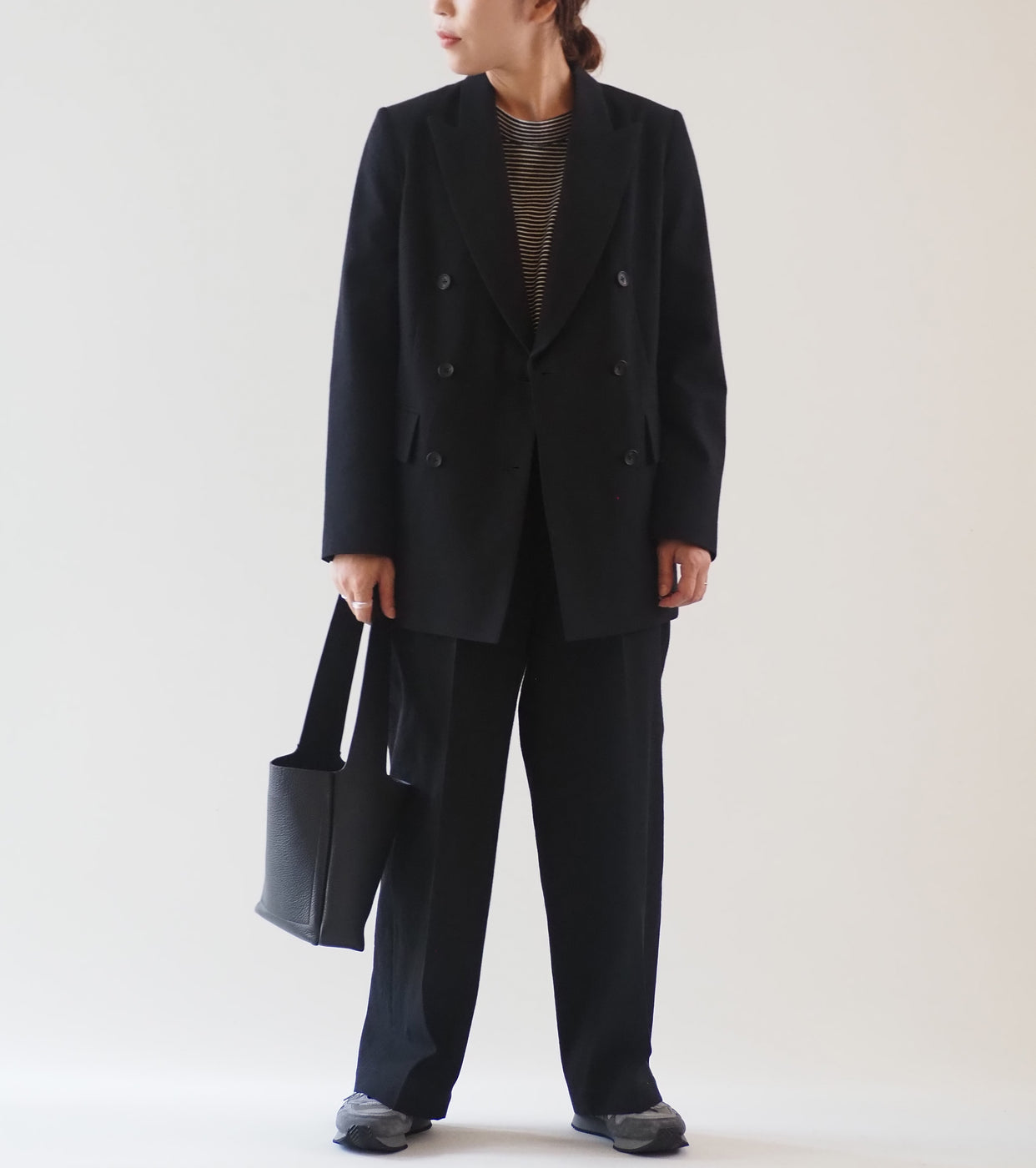 blurhms Rough Wool Gabardine Trousers , Black Navy
