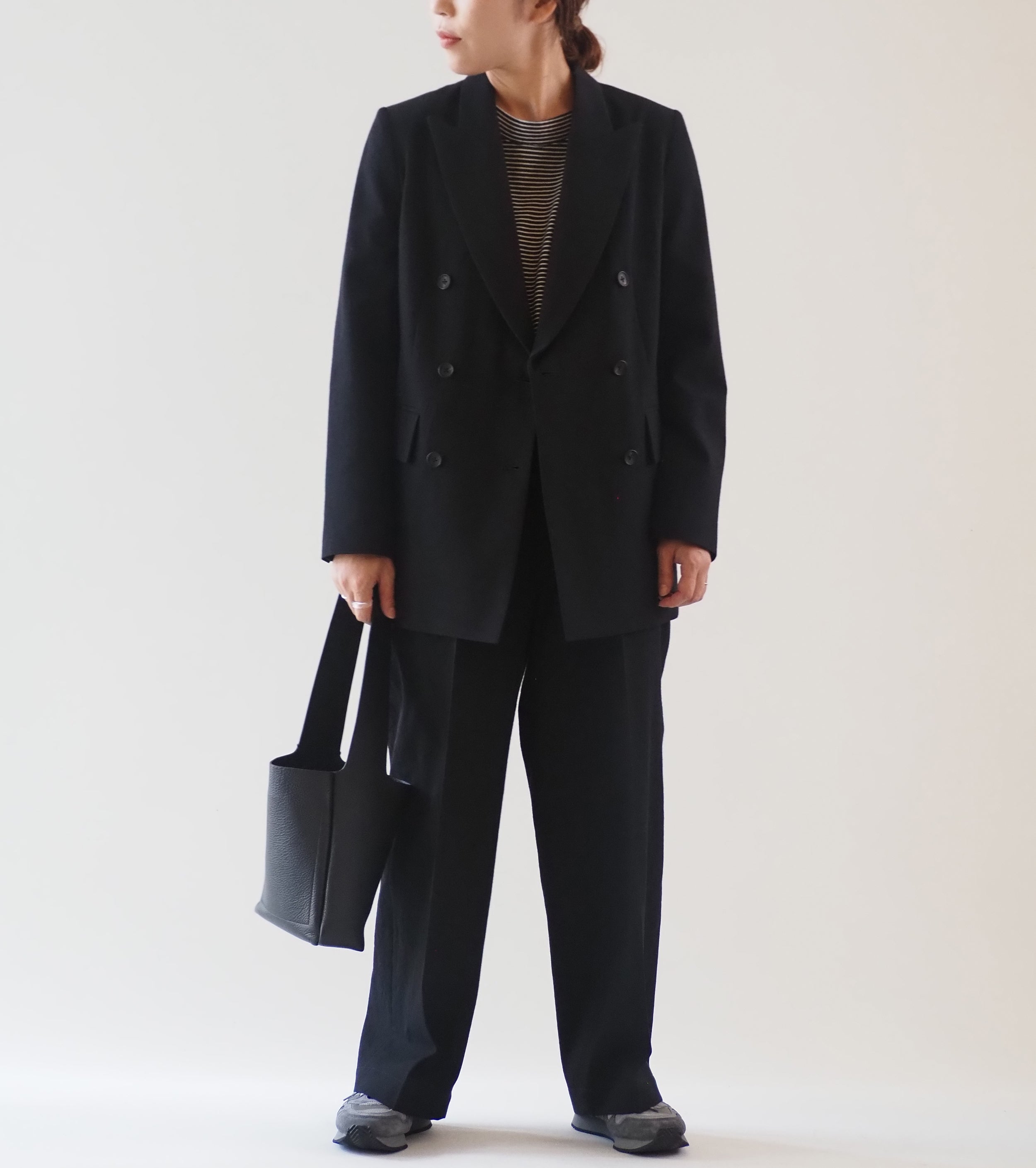 blurhms Rough Wool Gabardine Trousers , Black Navy