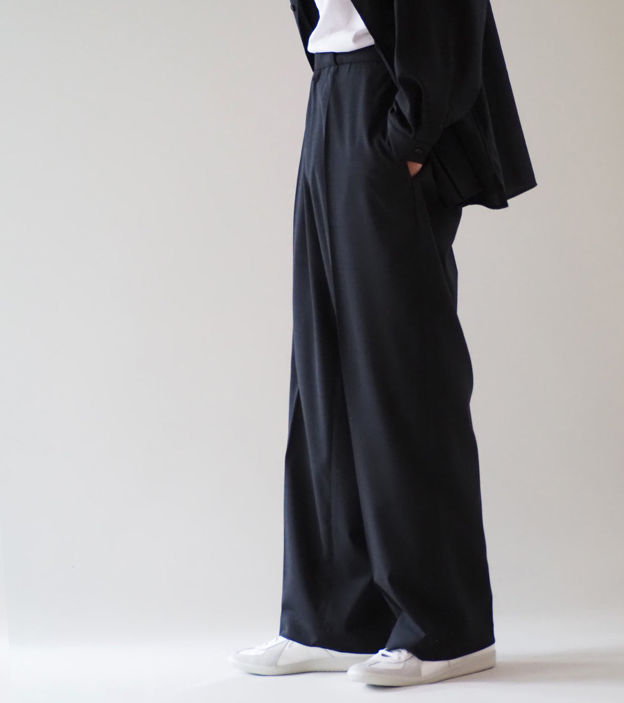 blurhms Washed Wool Voile Trousers, Heather Black