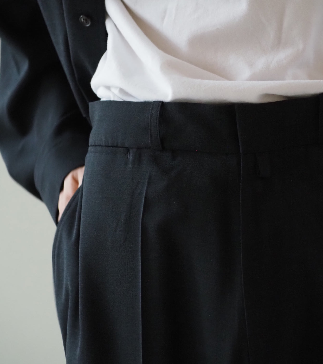 blurhms Washed Wool Voile Trousers, Heather Black