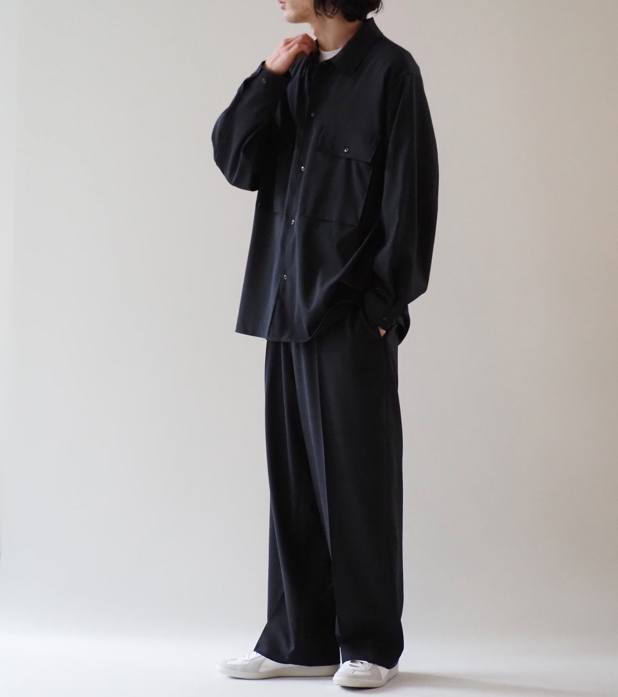 blurhms Washed Wool Voile Trousers, Heather Black