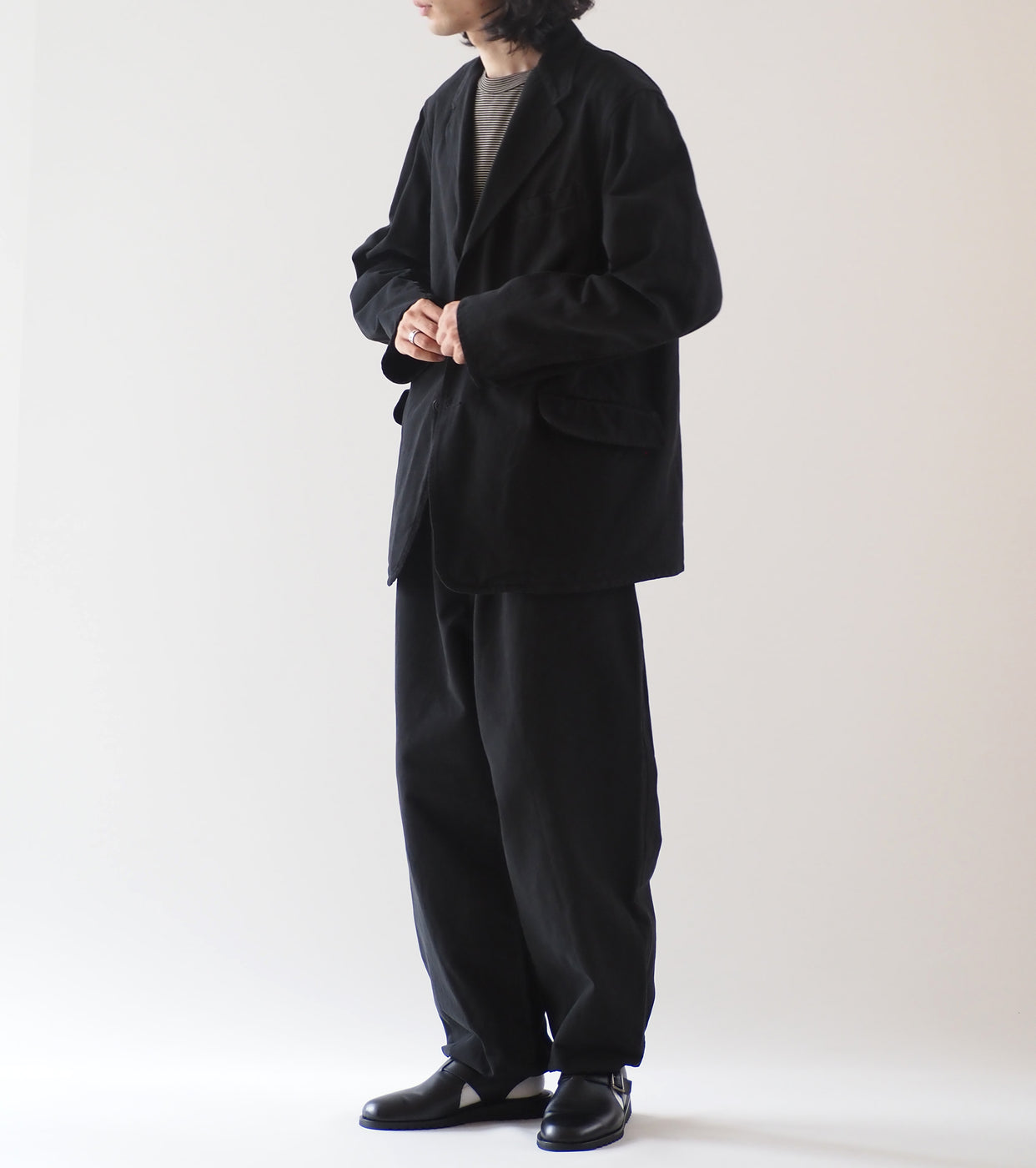 COMOLI Product dyed drawstring pants, Black