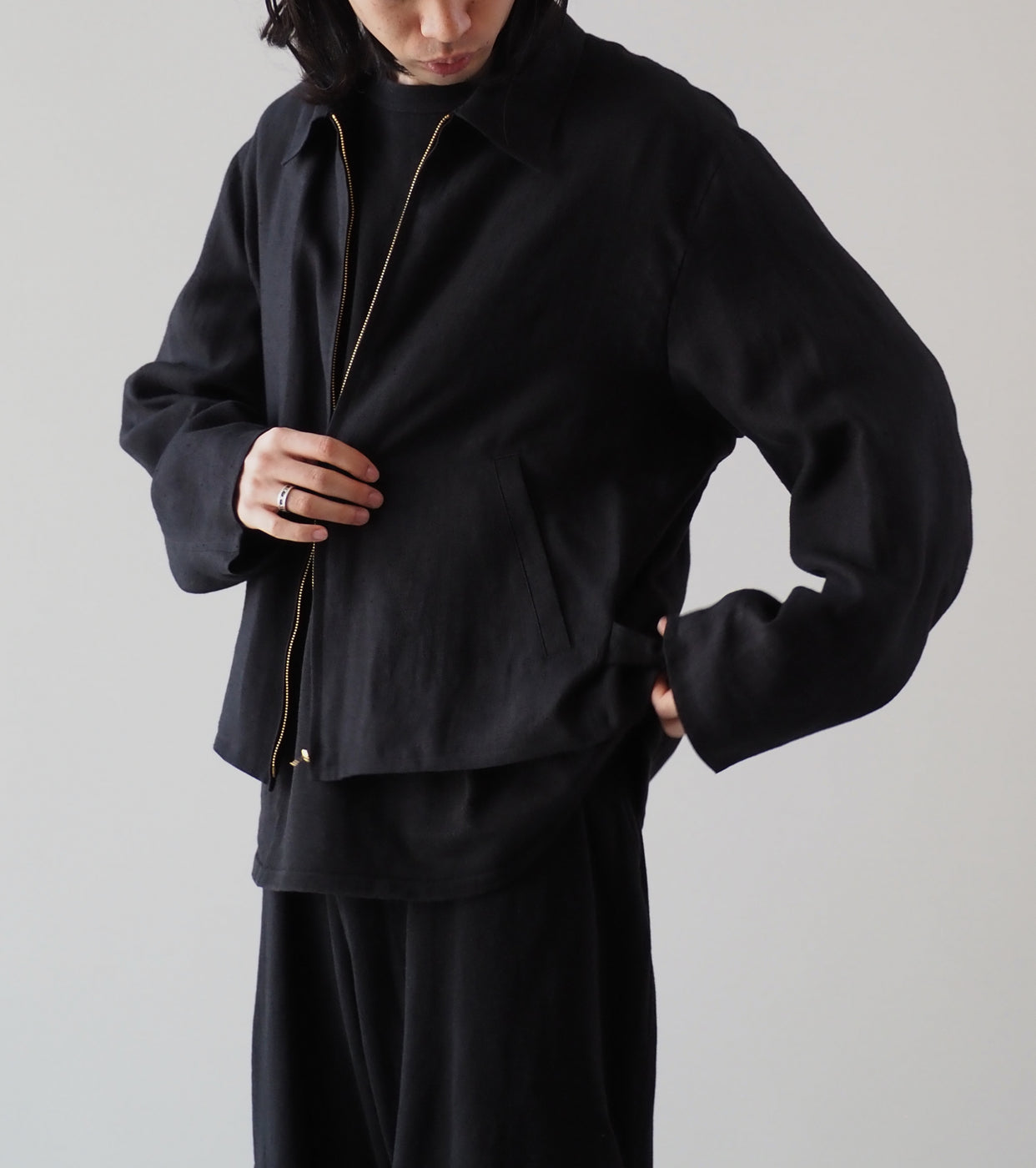 COMOLI Canapa Zip Short Jacket, Black