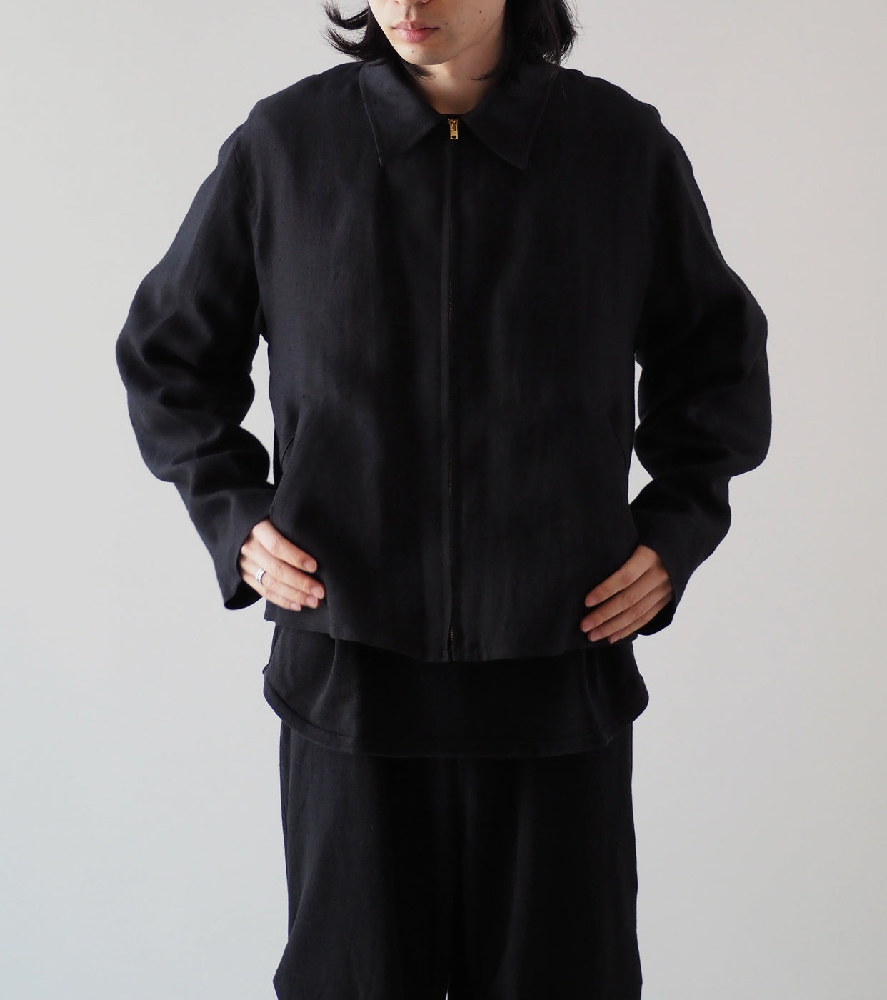 COMOLI Canapa Zip Short Jacket, Black