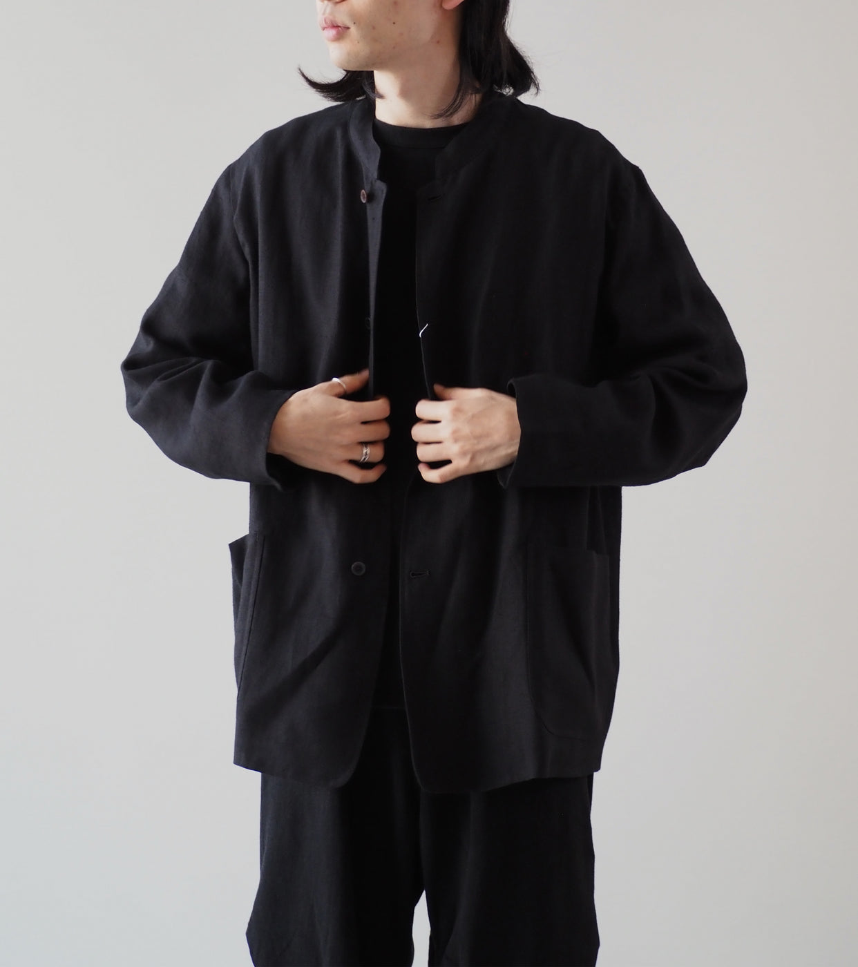 COMOLI Canapa Stand collar jacket , Black