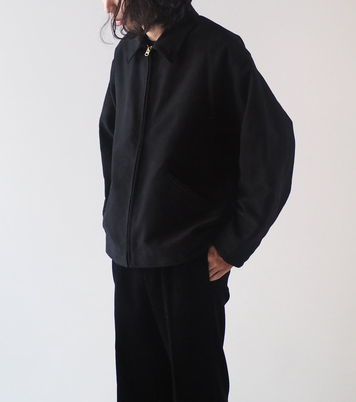 COMOLI Mole Skin Zip Short Jacket , Black