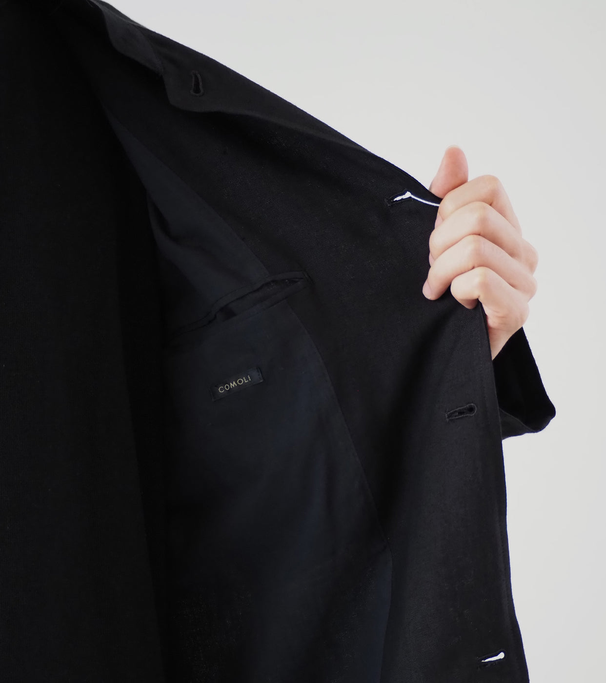 COMOLI Canapa Stand collar jacket , Black