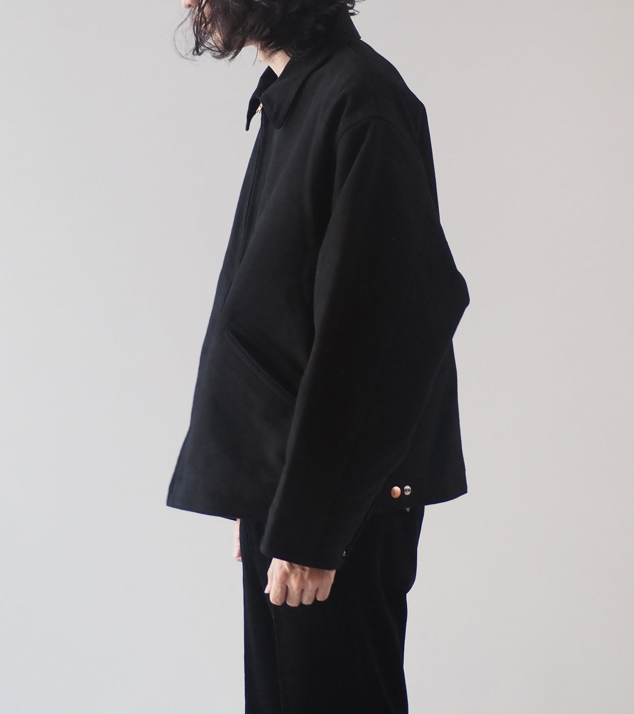 COMOLI Mole Skin Zip Short Jacket , Black