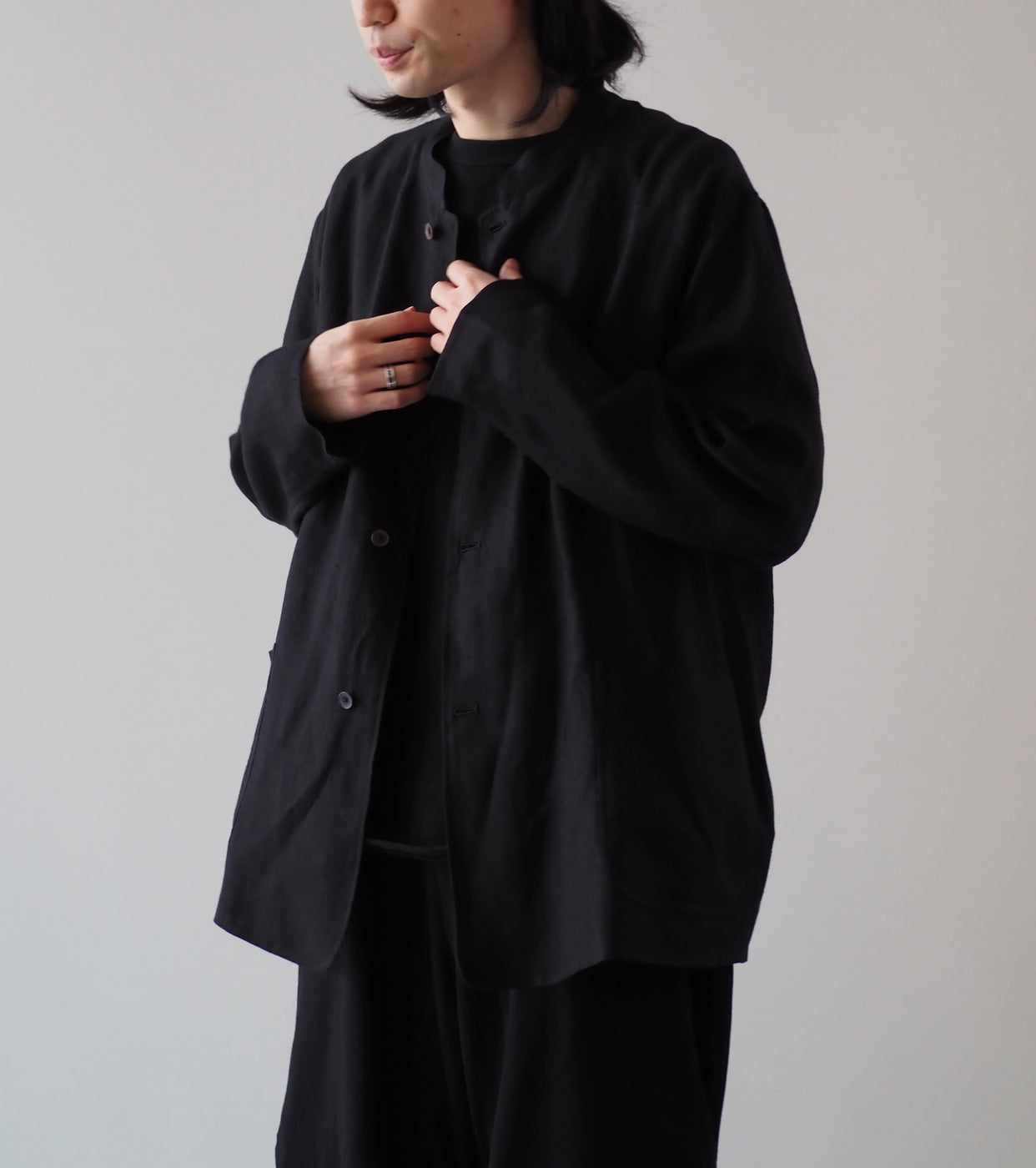 COMOLI Canapa Stand collar jacket , Black