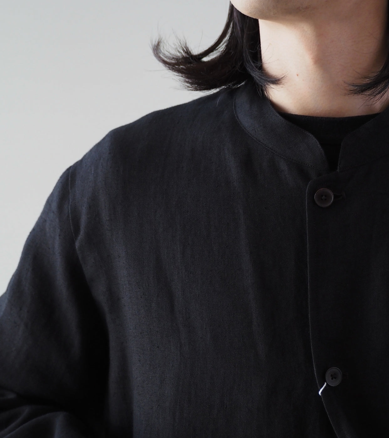 COMOLI Canapa Stand collar jacket , Black