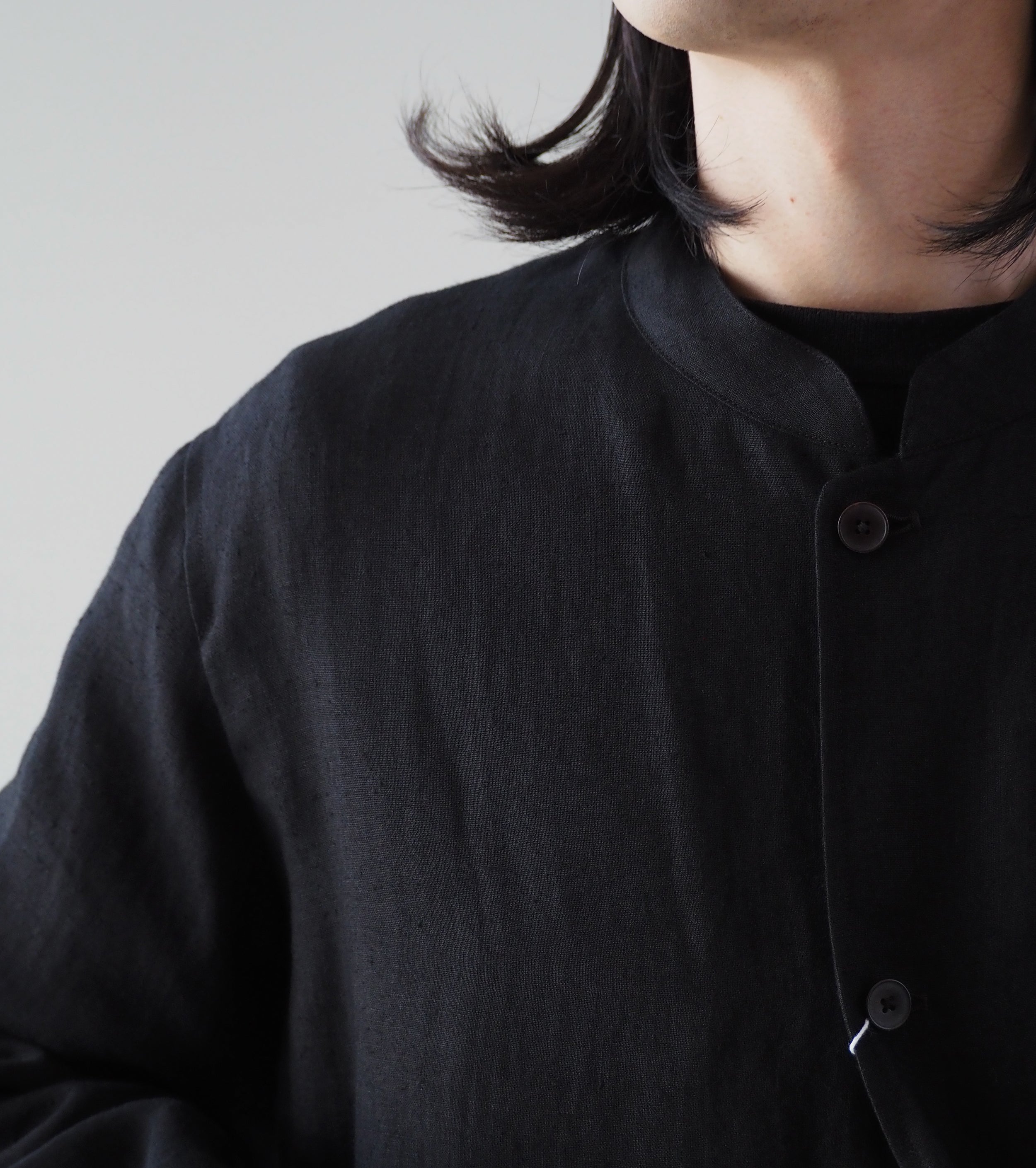 COMOLI Canapa Stand collar jacket , Black