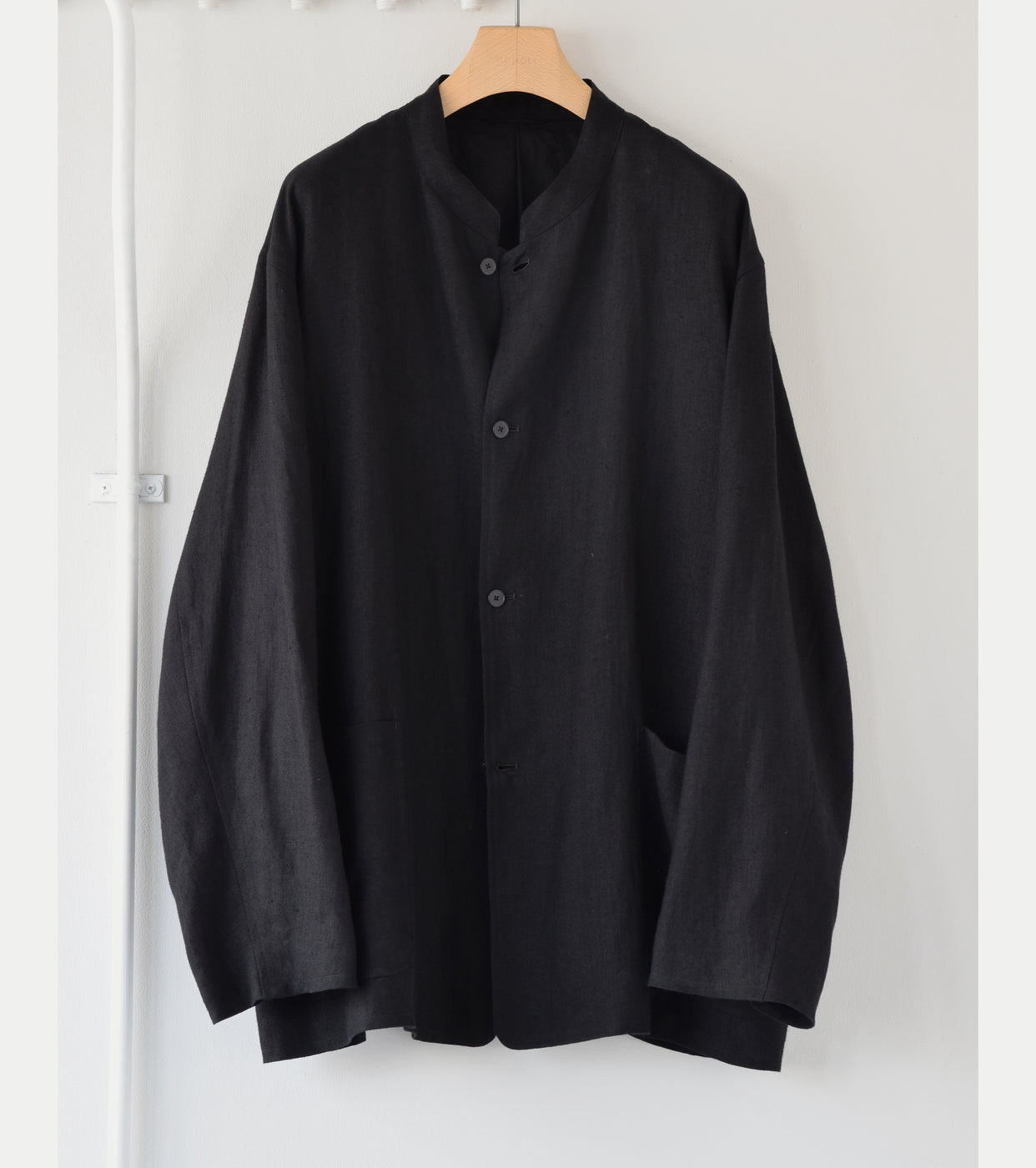 COMOLI Canapa Stand collar jacket , Black
