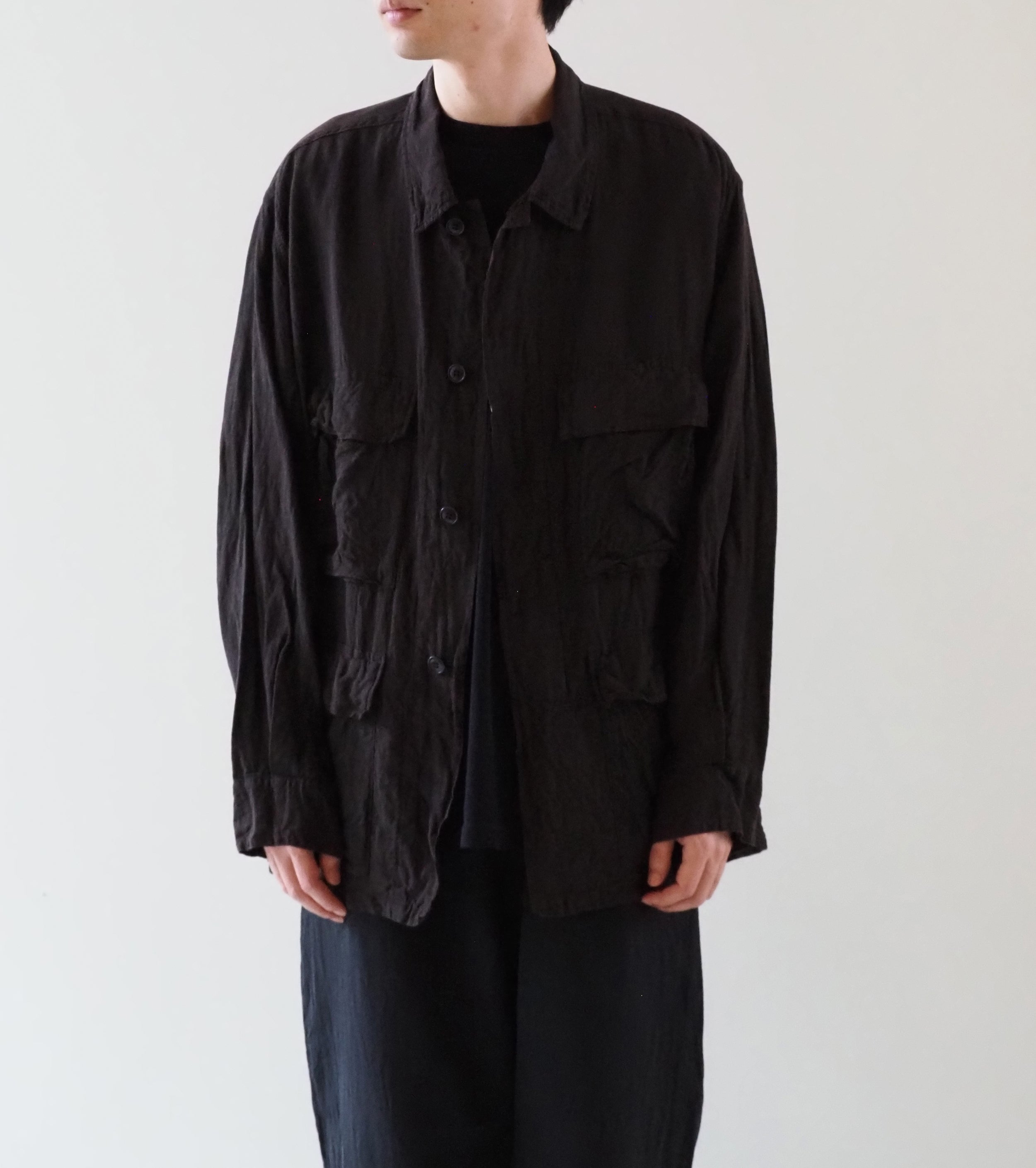 COMOLI シルク コットン B.D.U ジャケット , Brown – Navyblue