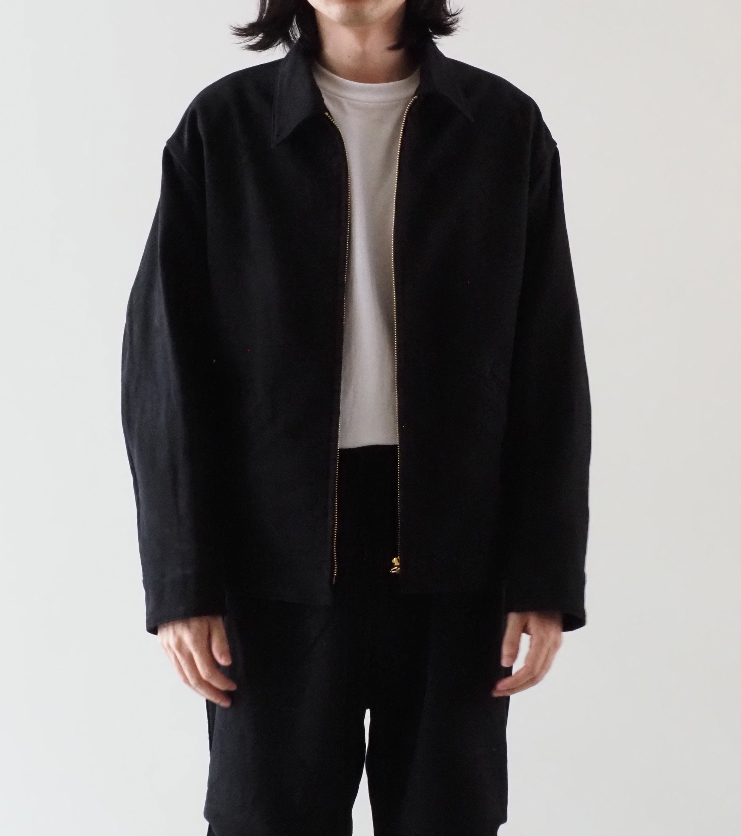 COMOLI (コモリ) 3 モールスキン ジップショートジャケット 24aw COMOLI(コモリ) / カーフスキンジップショートジャケット-BLACK