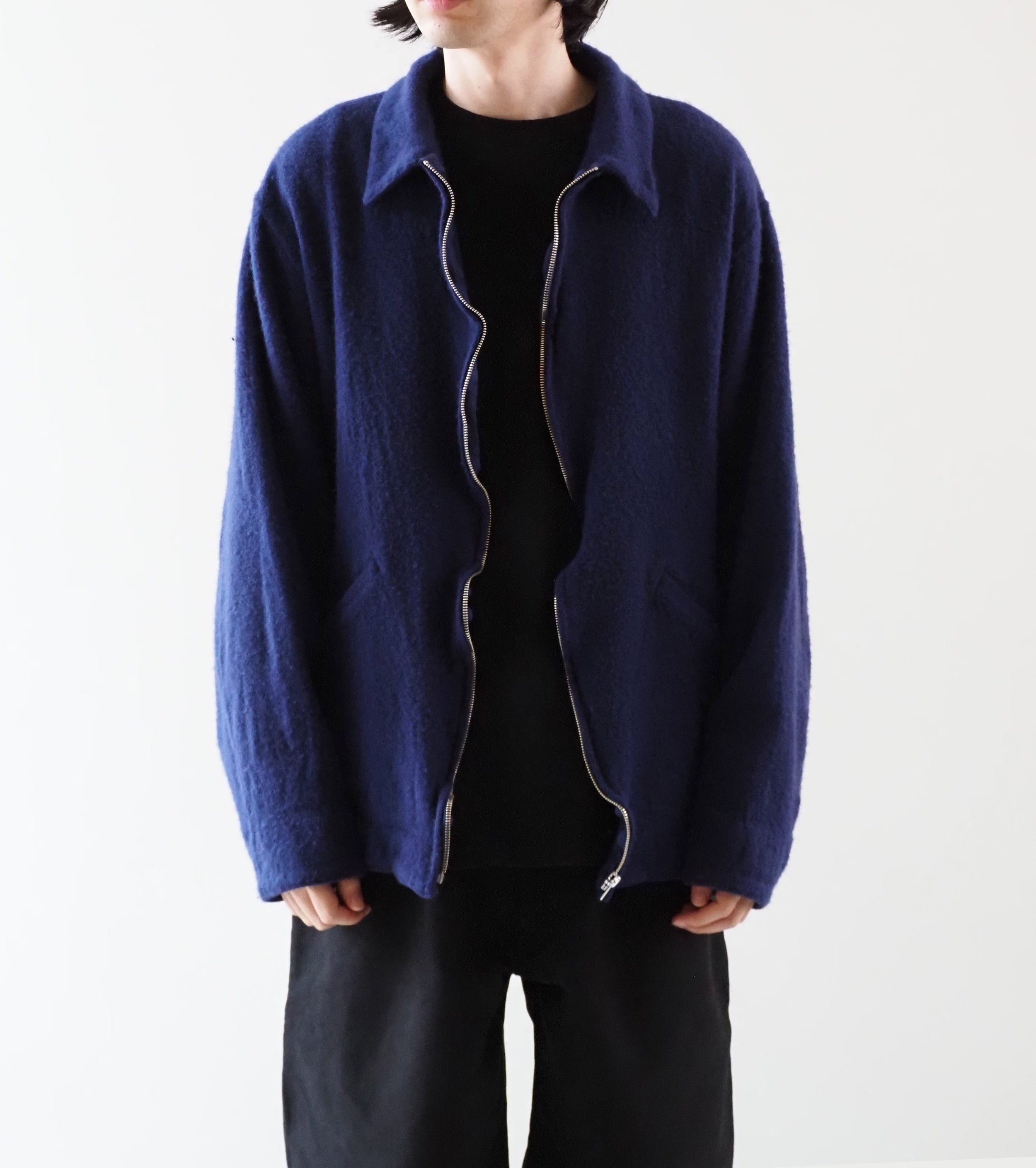 COMOLI 縮絨ウール ジップ ショート ジャケット , Purple Blue – Navyblue