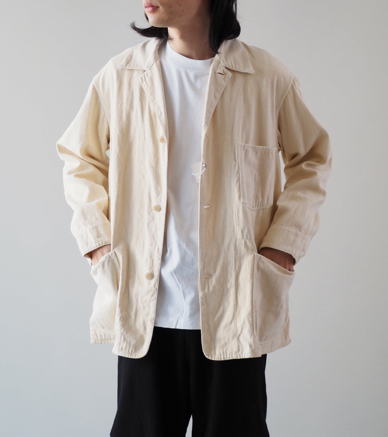 COMOLI Silk 1938 Jacket , Ecru