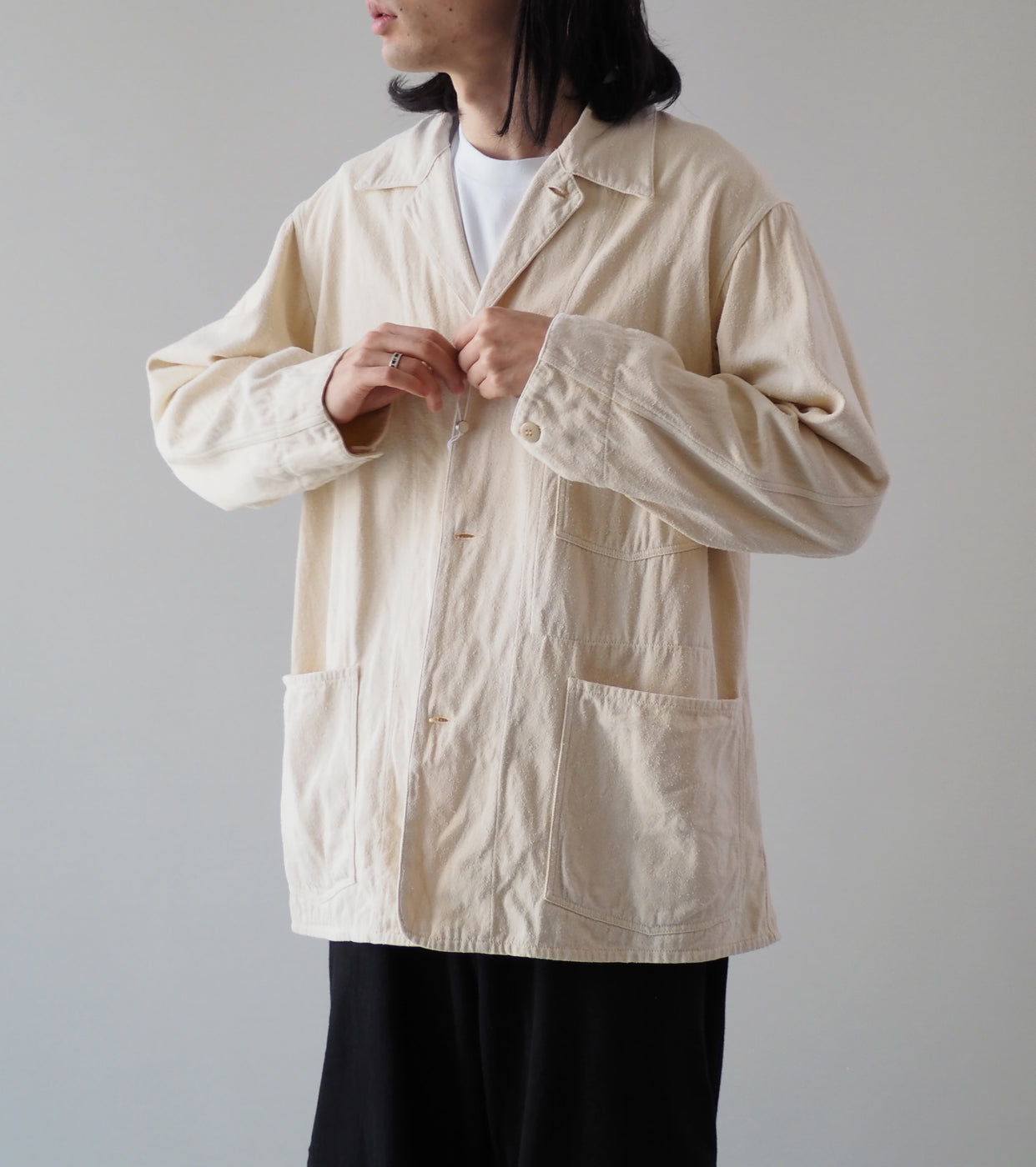 COMOLI Silk 1938 Jacket , Ecru